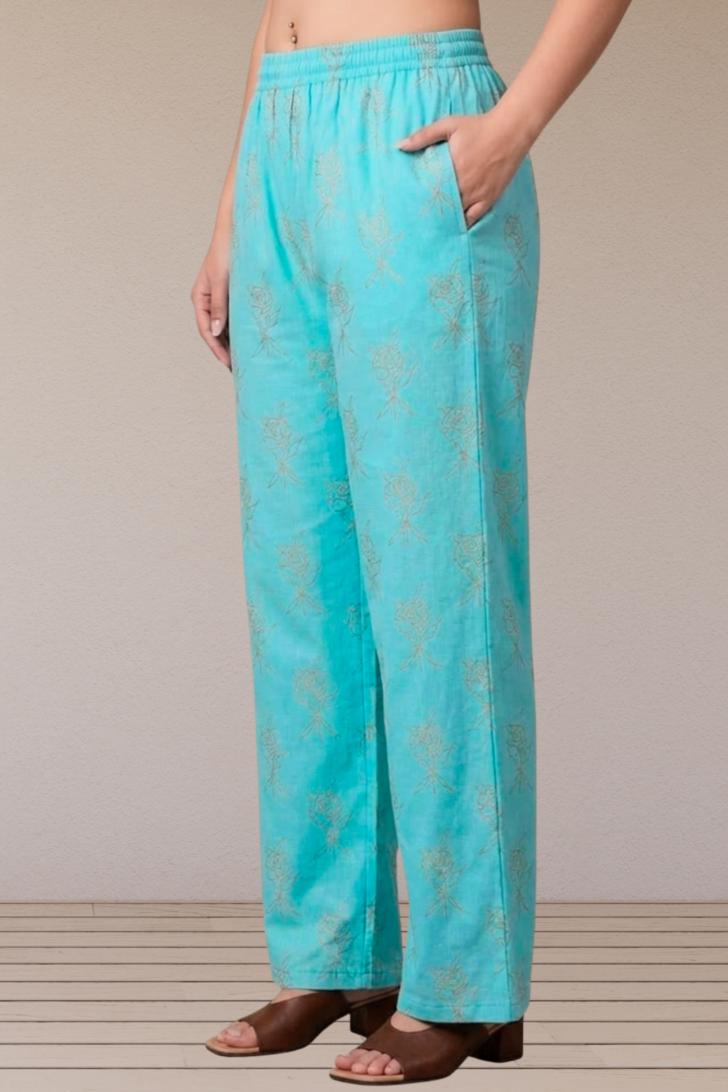 Sky Blue Foil Printed Palazzo