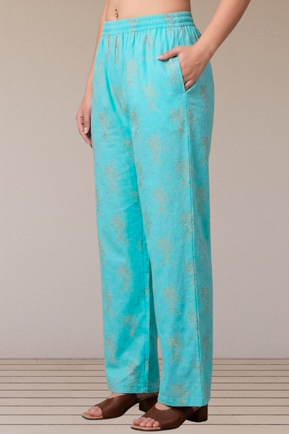Sky Blue Foiled Metallic Pants
