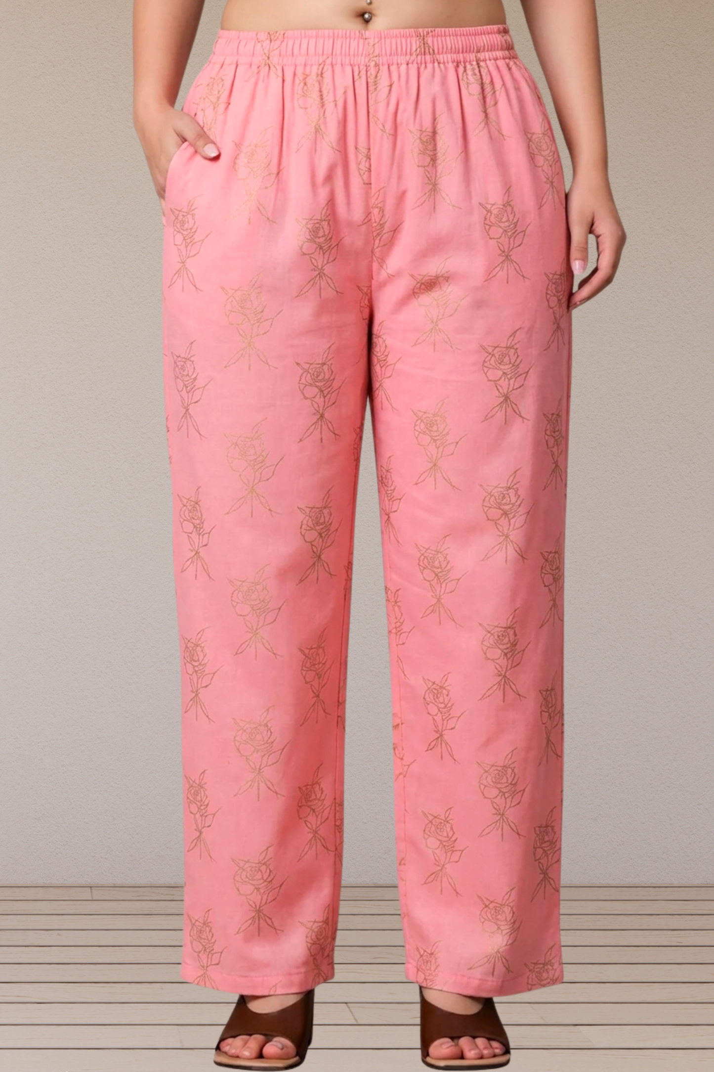 Baby Pink Foil Printed Palazzo