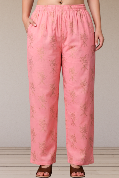 Baby Pink Foiled Metallic Pants