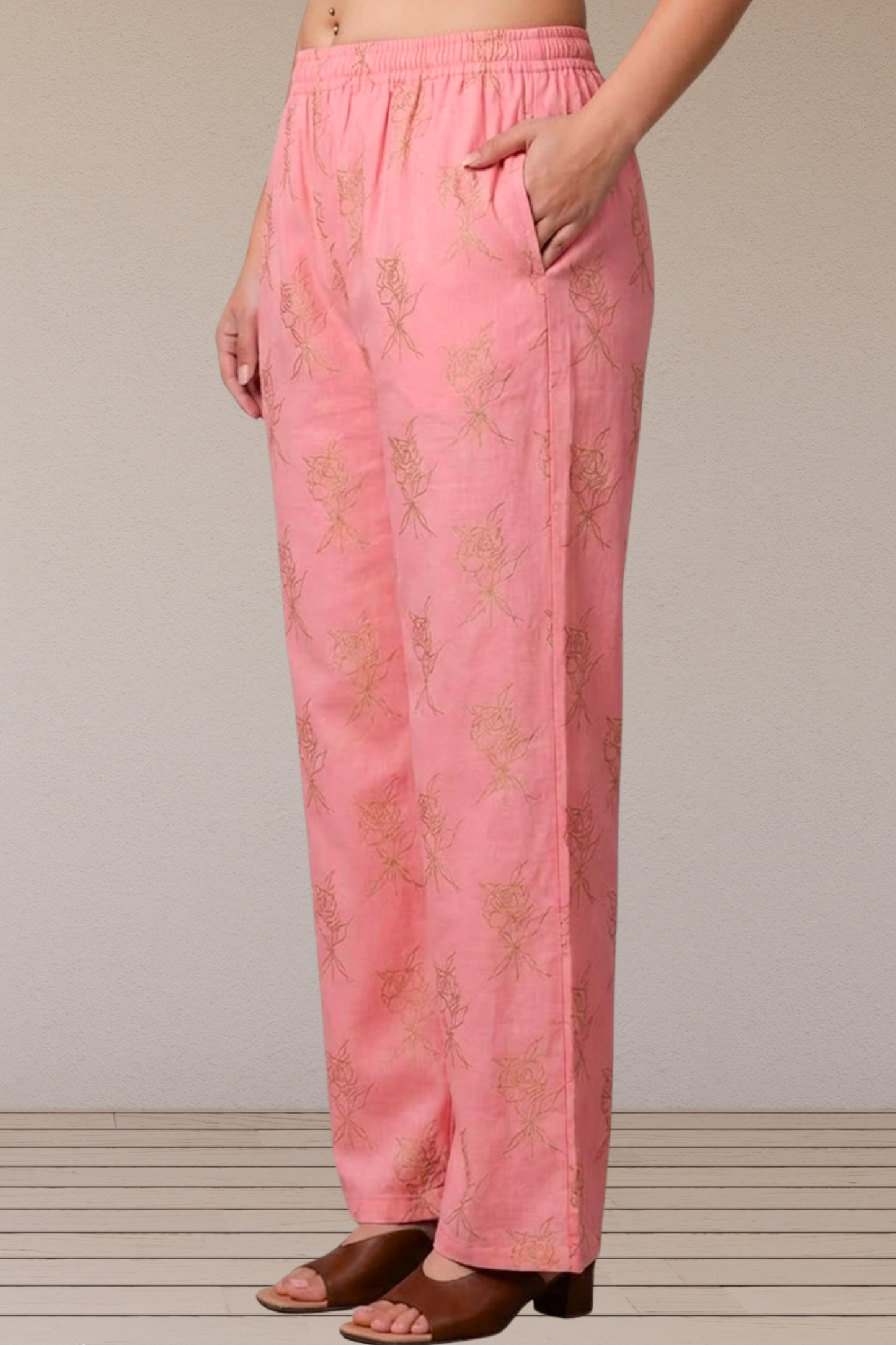 Baby Pink Foil Printed Palazzo