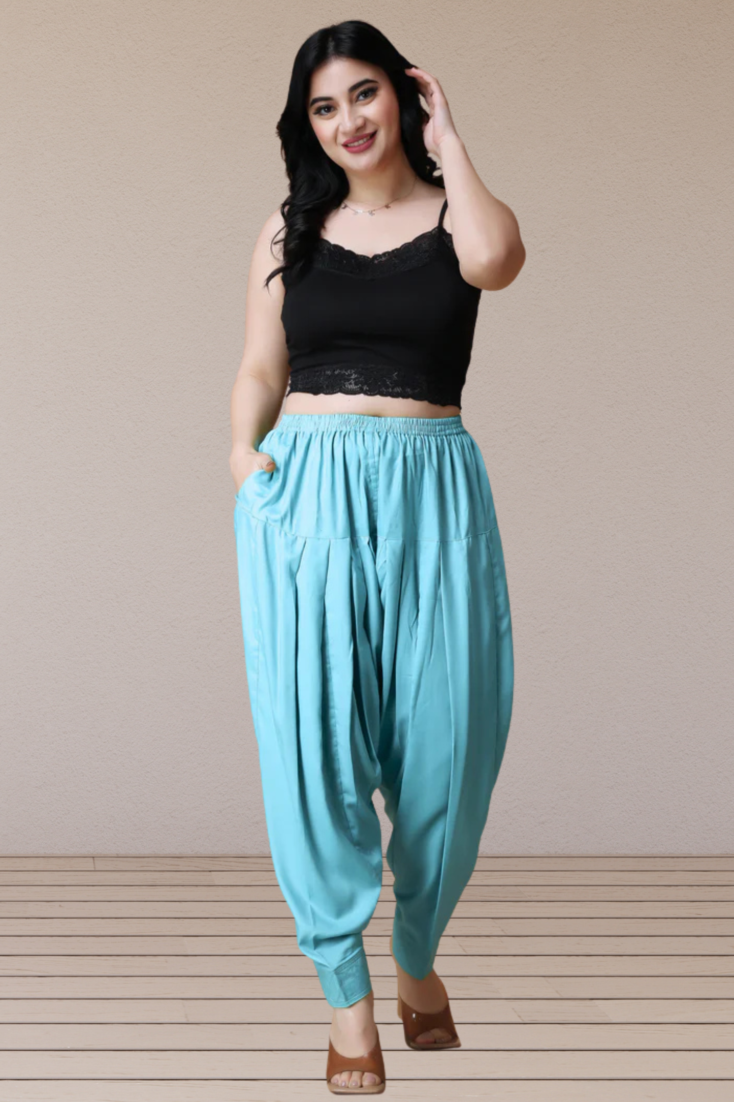 Sky Blue Rayon Pleated Salwar