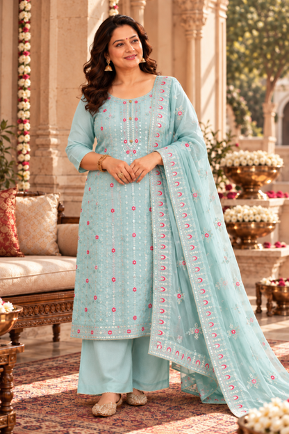 Sky Sequin Organza Suit Set