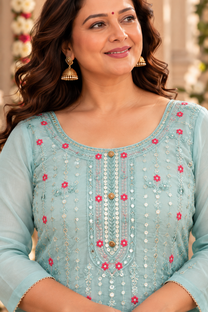 Sky Sequin Organza Suit Set
