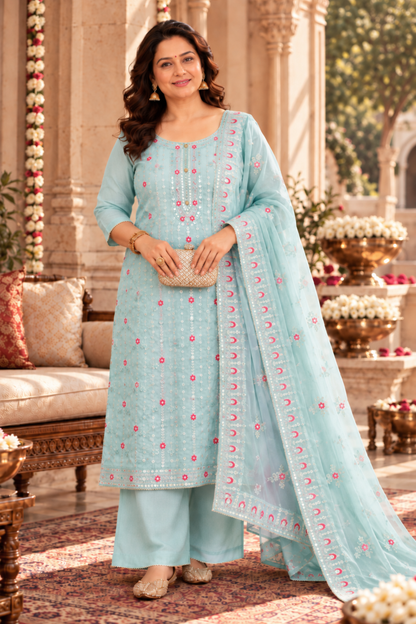 Sky Sequin Organza Suit Set