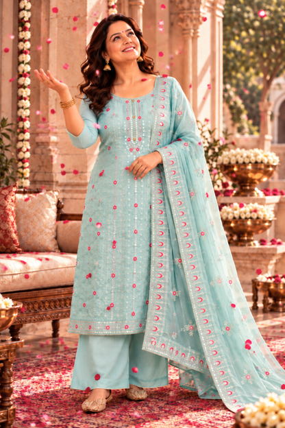 Sky Sequin Organza Suit Set