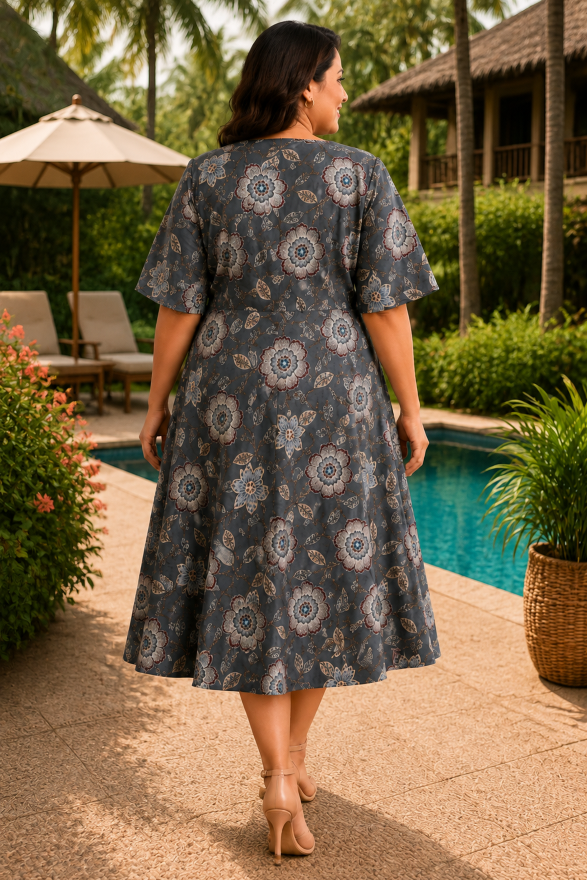 Slate Botanica Rayon Dress With Pockets