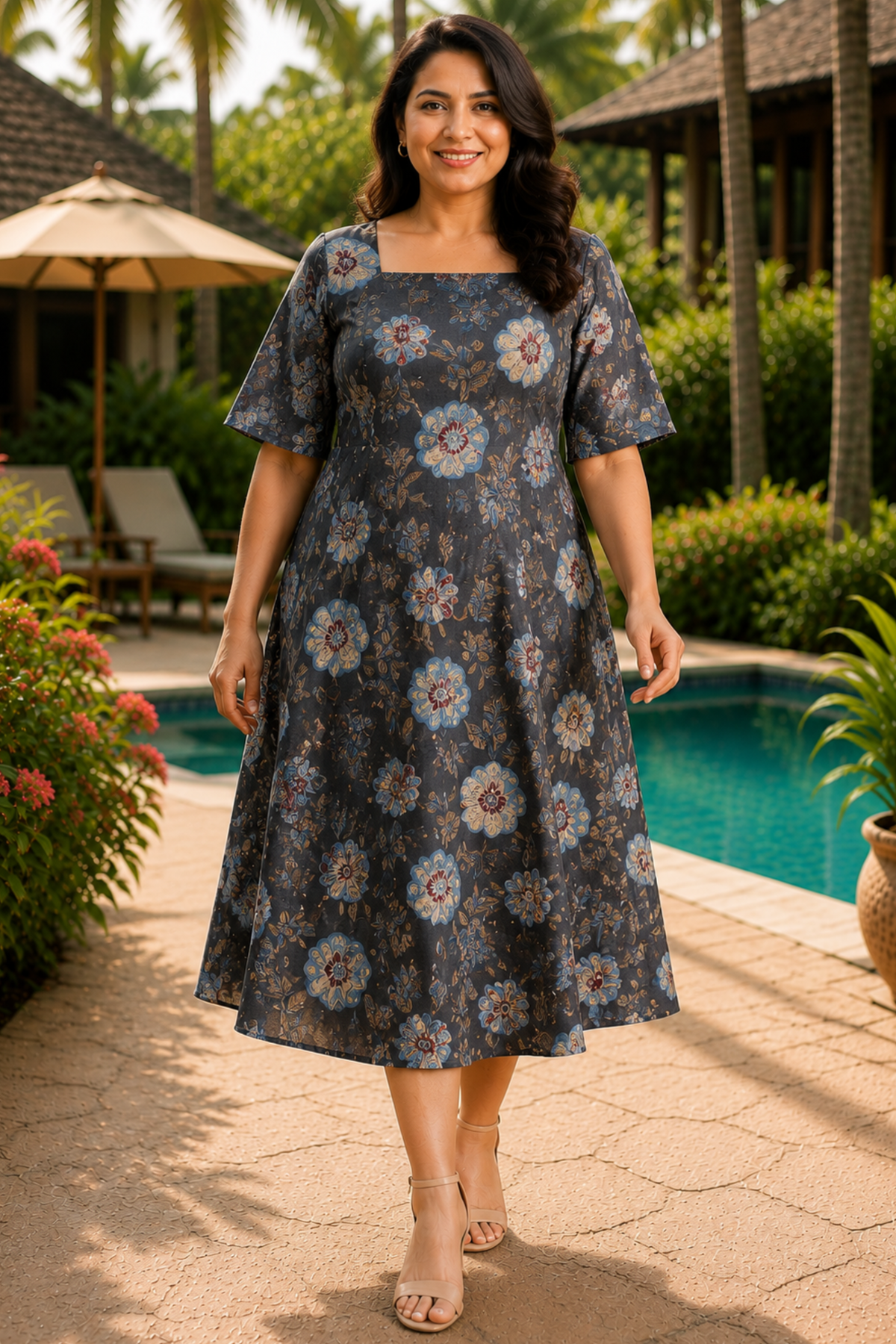 Slate Botanica Rayon Dress With Pockets