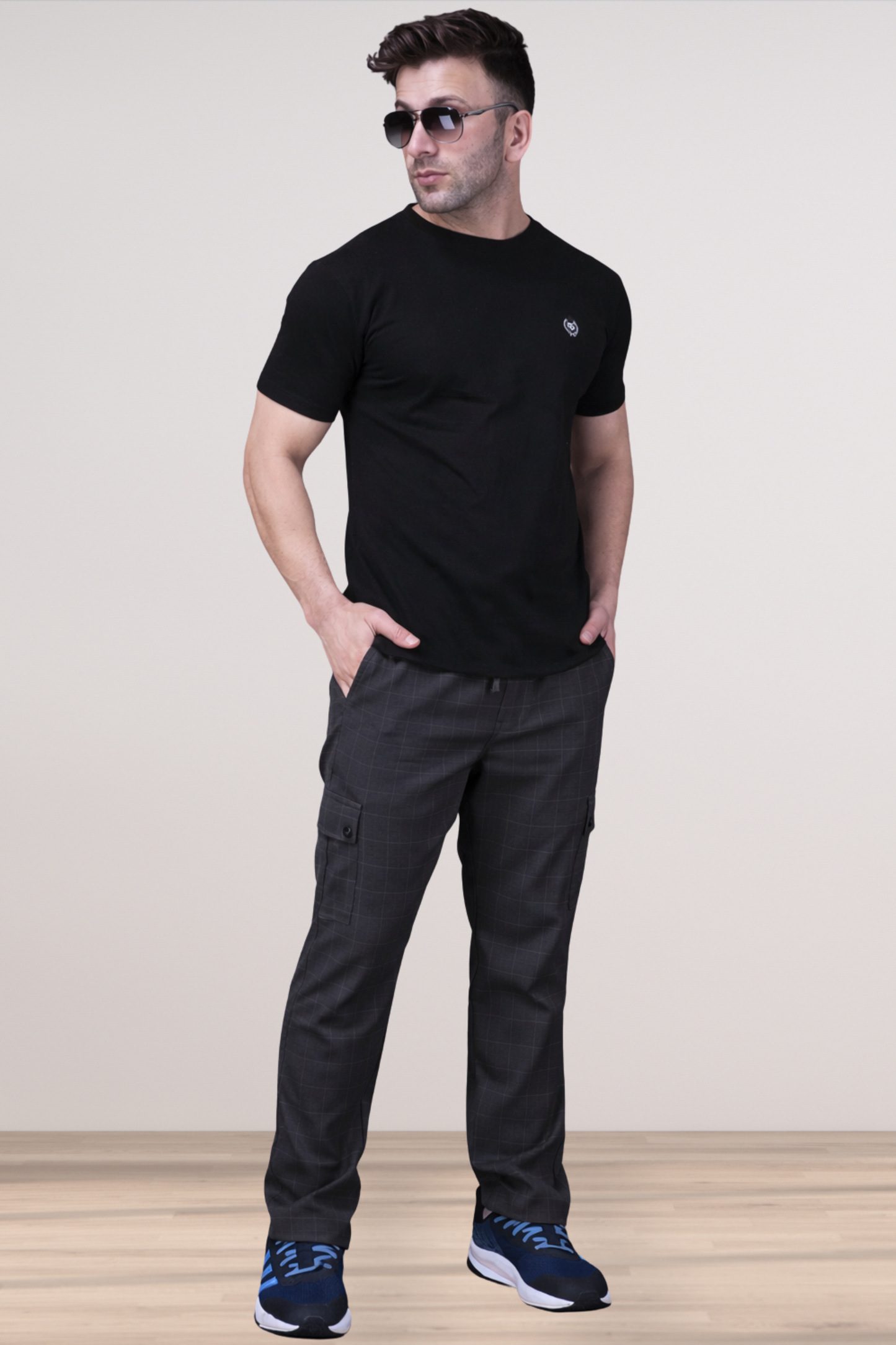 Smoke Black Checked Stretch Cargo