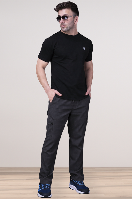 Smoke Black Checked Stretch Cargo