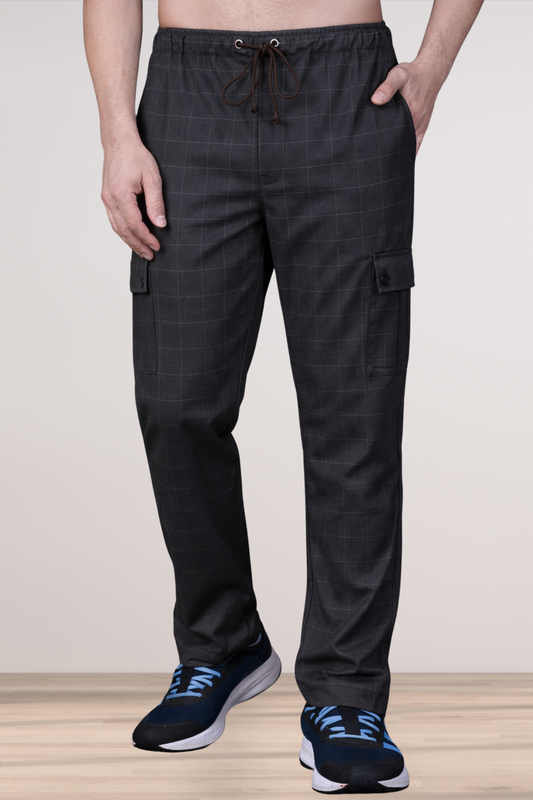 Smoke Black Checked Stretch Cargo