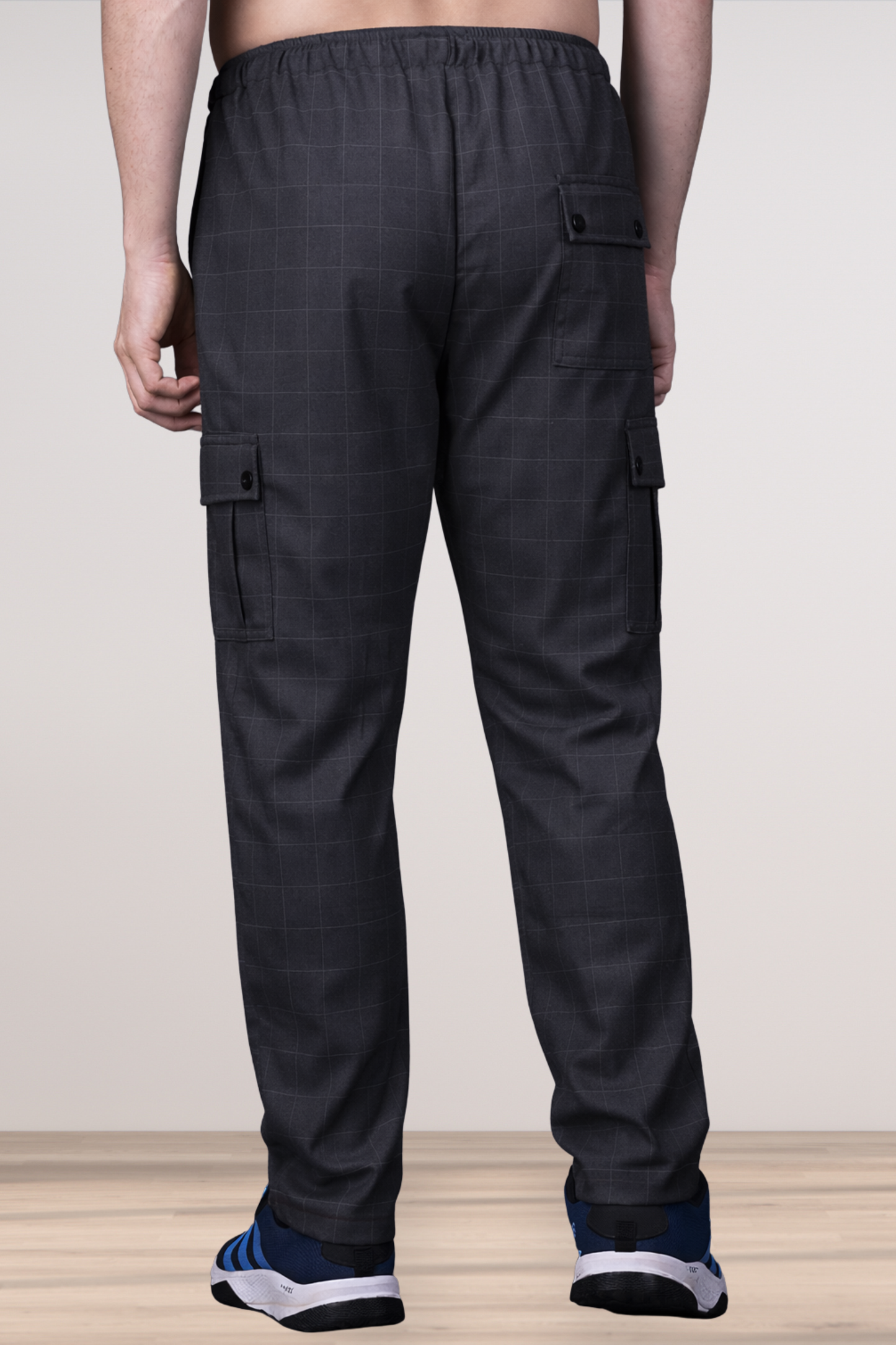 Smoke Black Checked Stretch Cargo