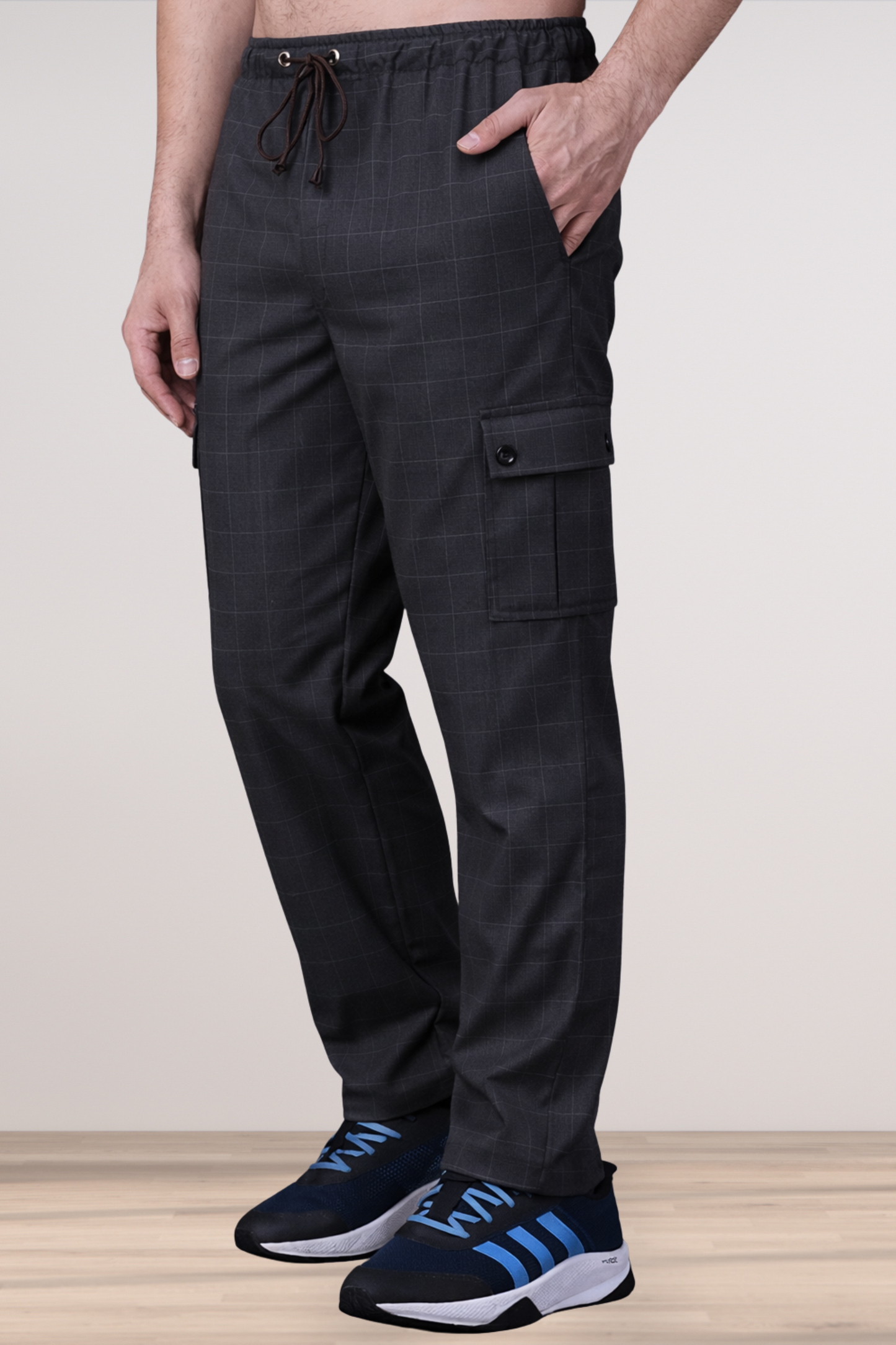 Smoke Black Checked Stretch Cargo
