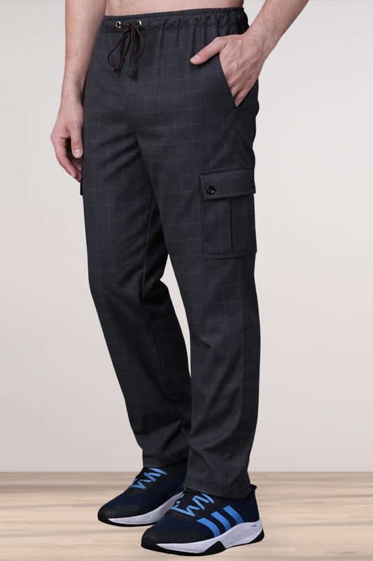 Smoke Black Checked Stretch Cargo