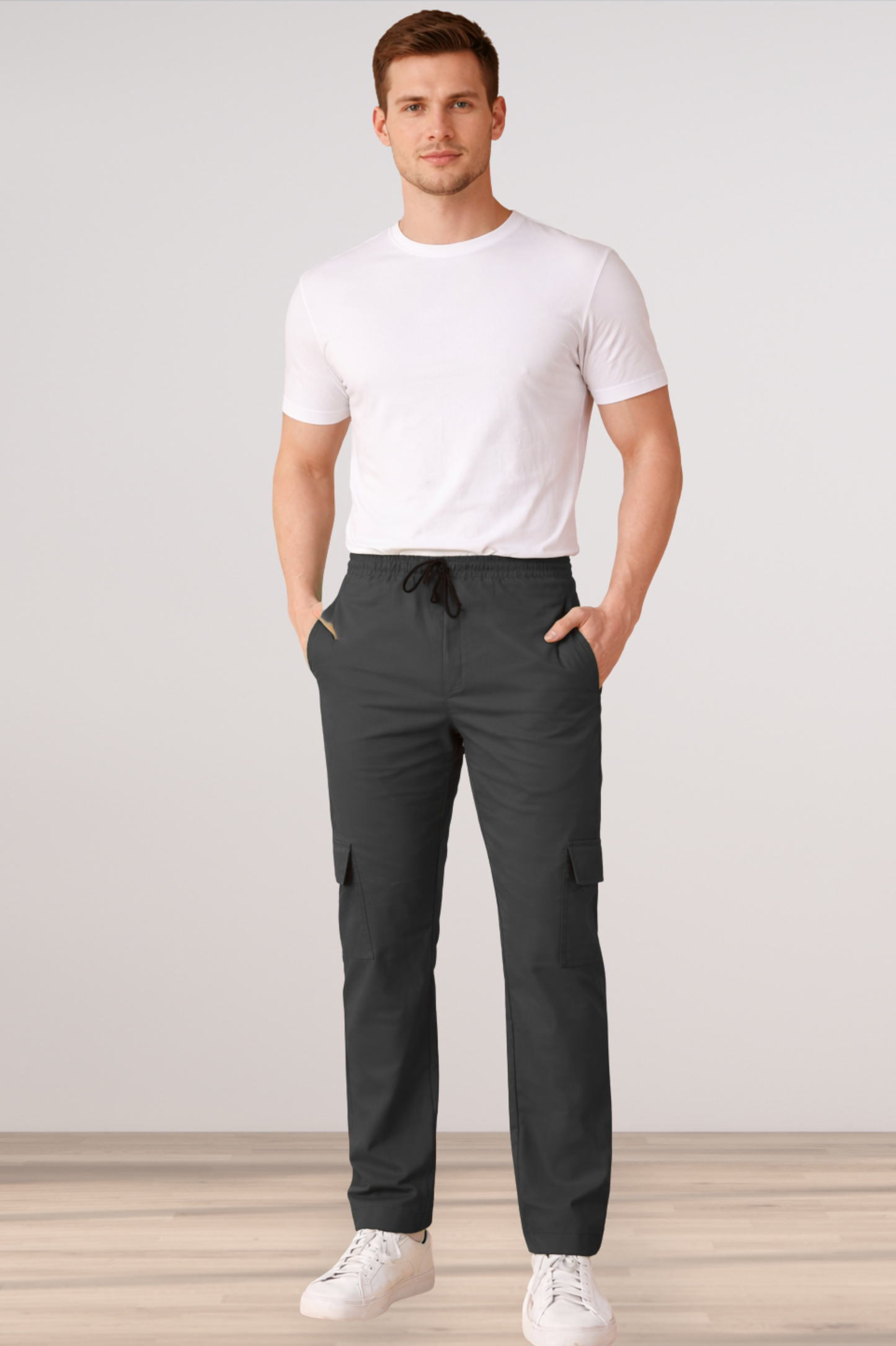 Smoke Black Cotton Cargo Pants