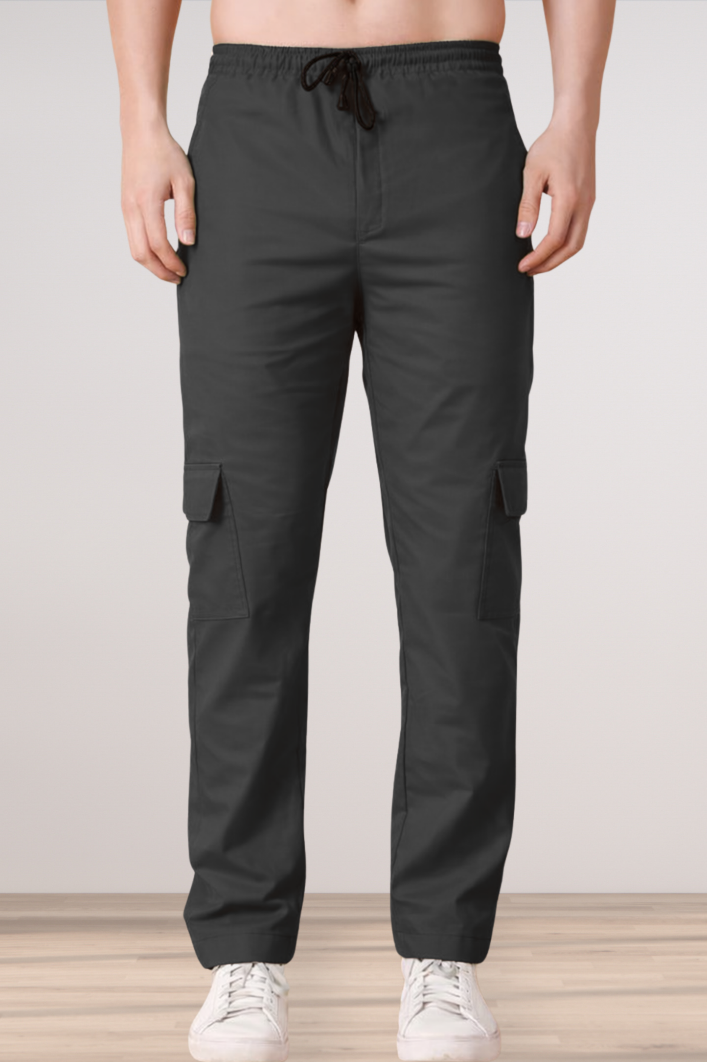 Smoke Black Cotton Cargo Pants