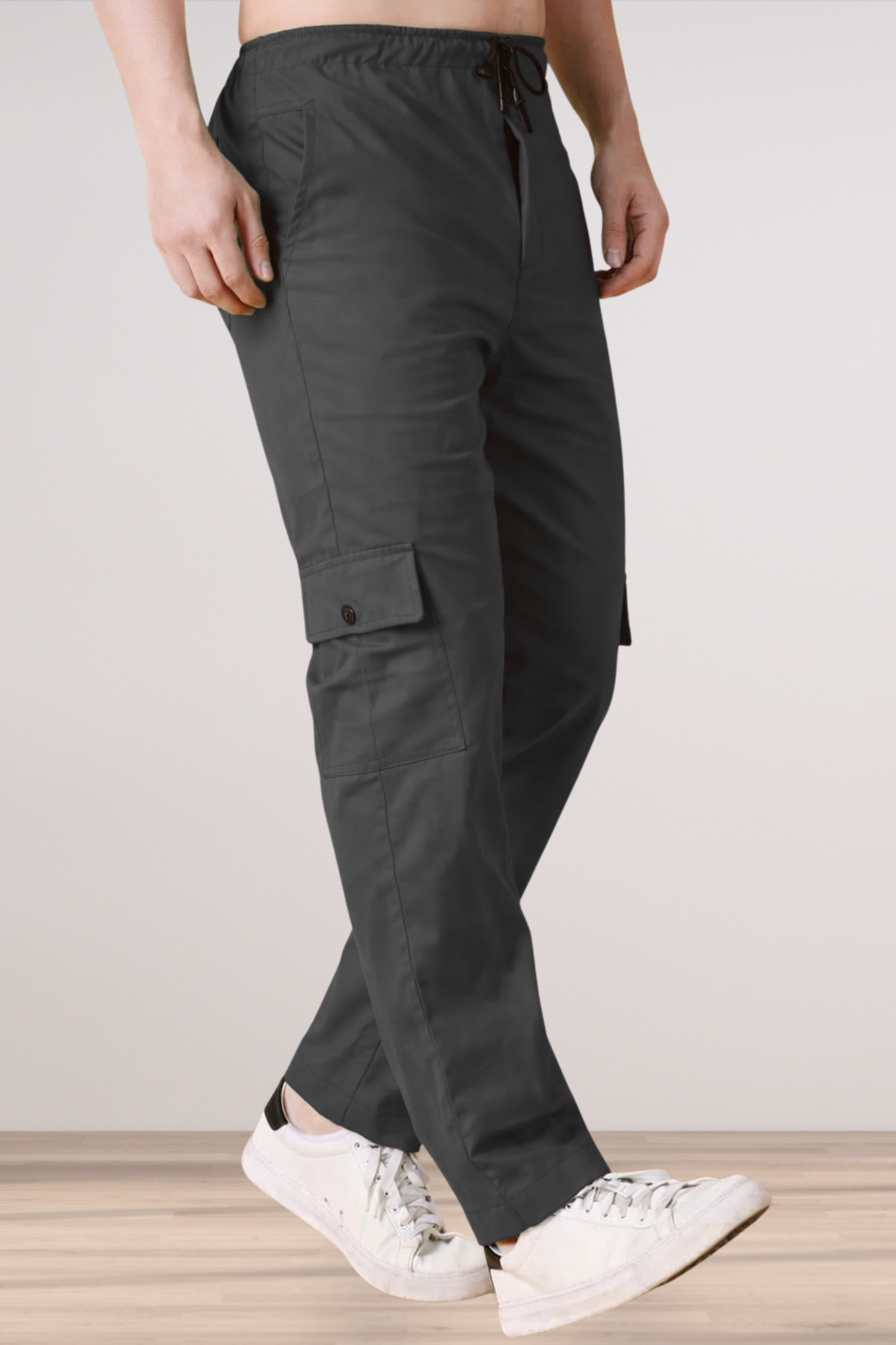 Smoke Black Cotton Cargo Pants