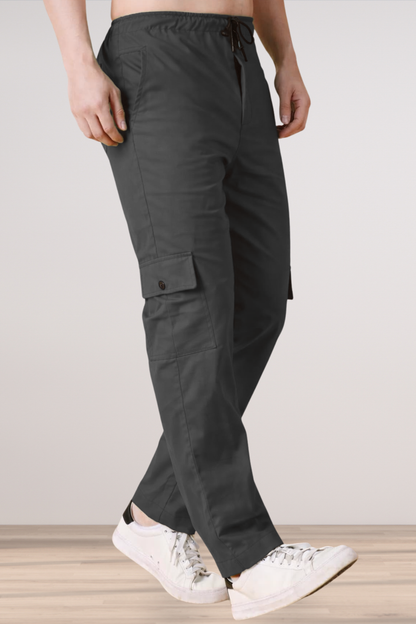 Smoke Black Cotton Cargo Pants