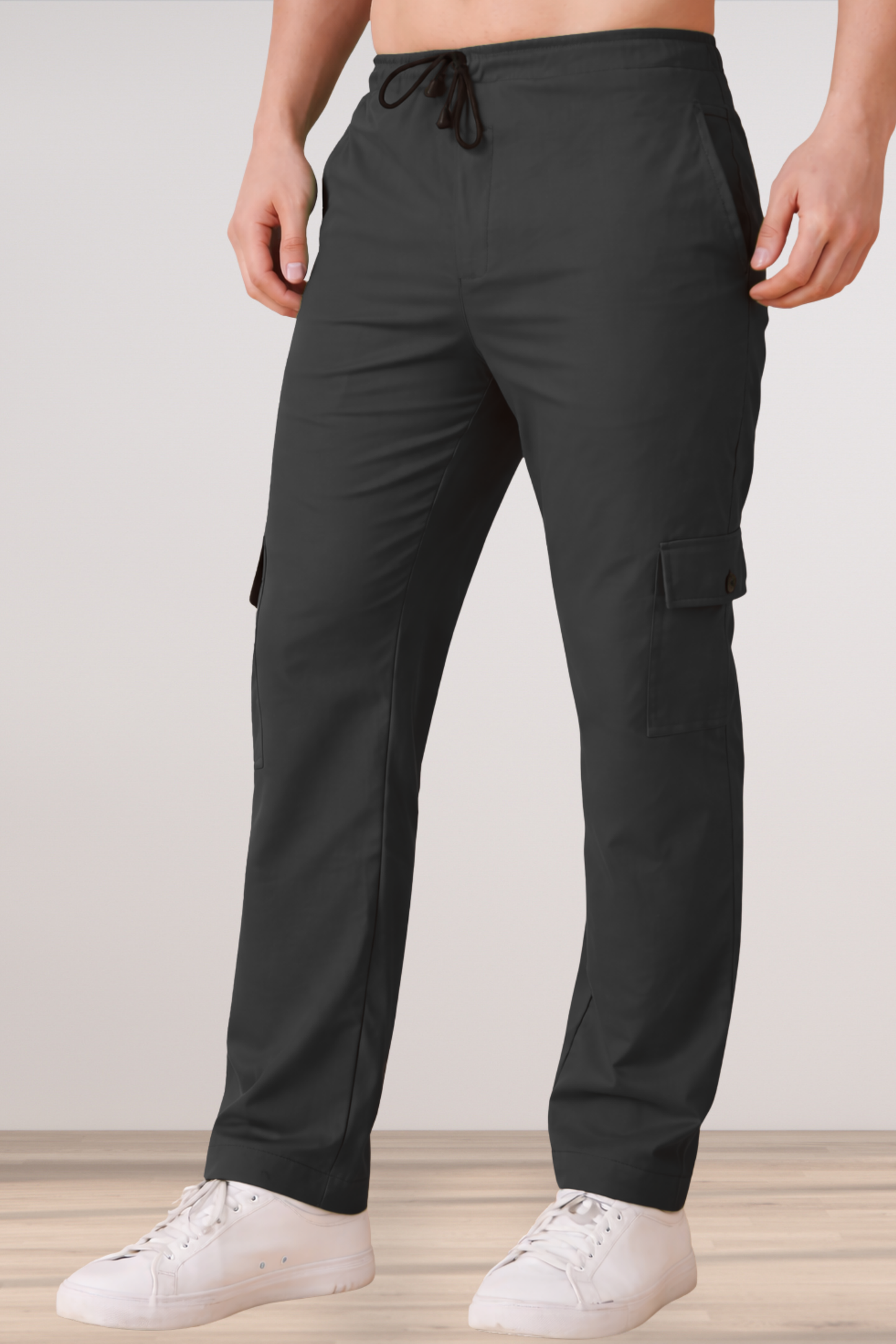 Smoke Black Cotton Cargo Pants