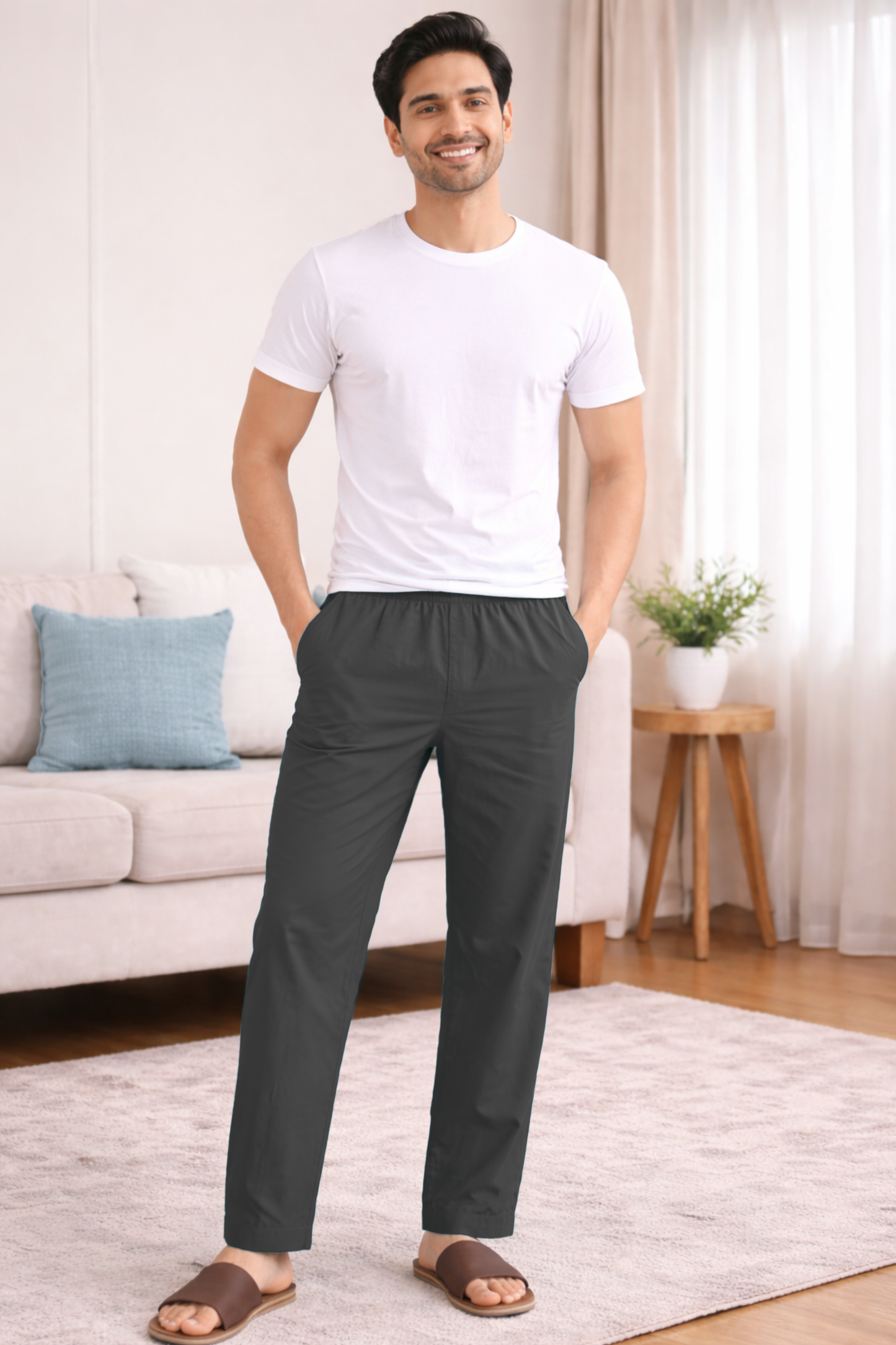 Smoke Black Cotton Pant Pajama
