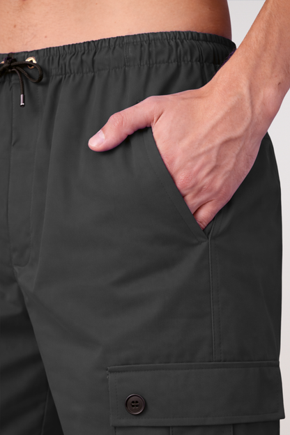 Smoke Black Stretch Cargo Pants