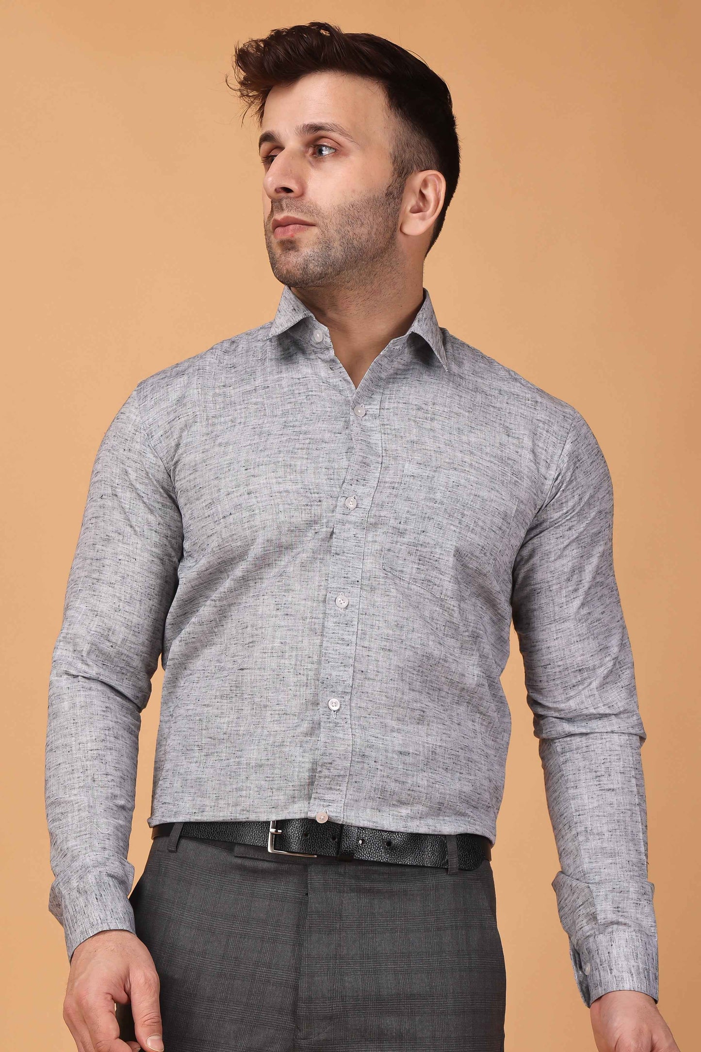 Buy Plus Size ​Smoke Grey Textured Cotton Shirt At Apella | Sizes XS to 10 XL | India | Free Delivery | Customized