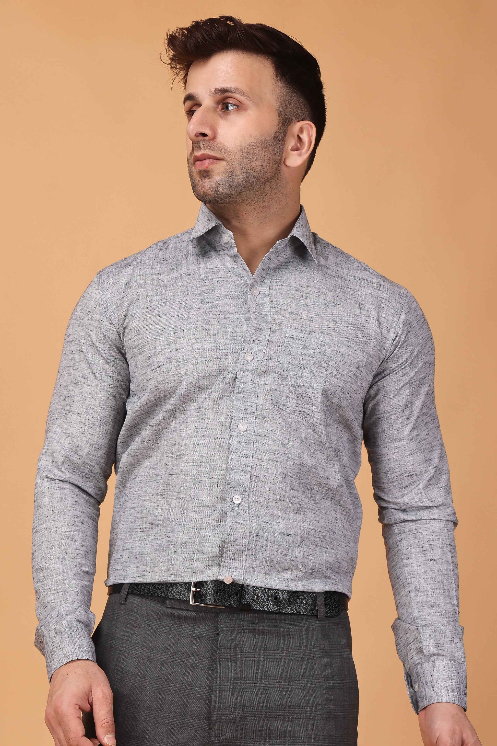 Buy Plus Size ​Smoke Grey Textured Cotton Shirt At Apella | Sizes XS to 10 XL | India | Free Delivery | Customized