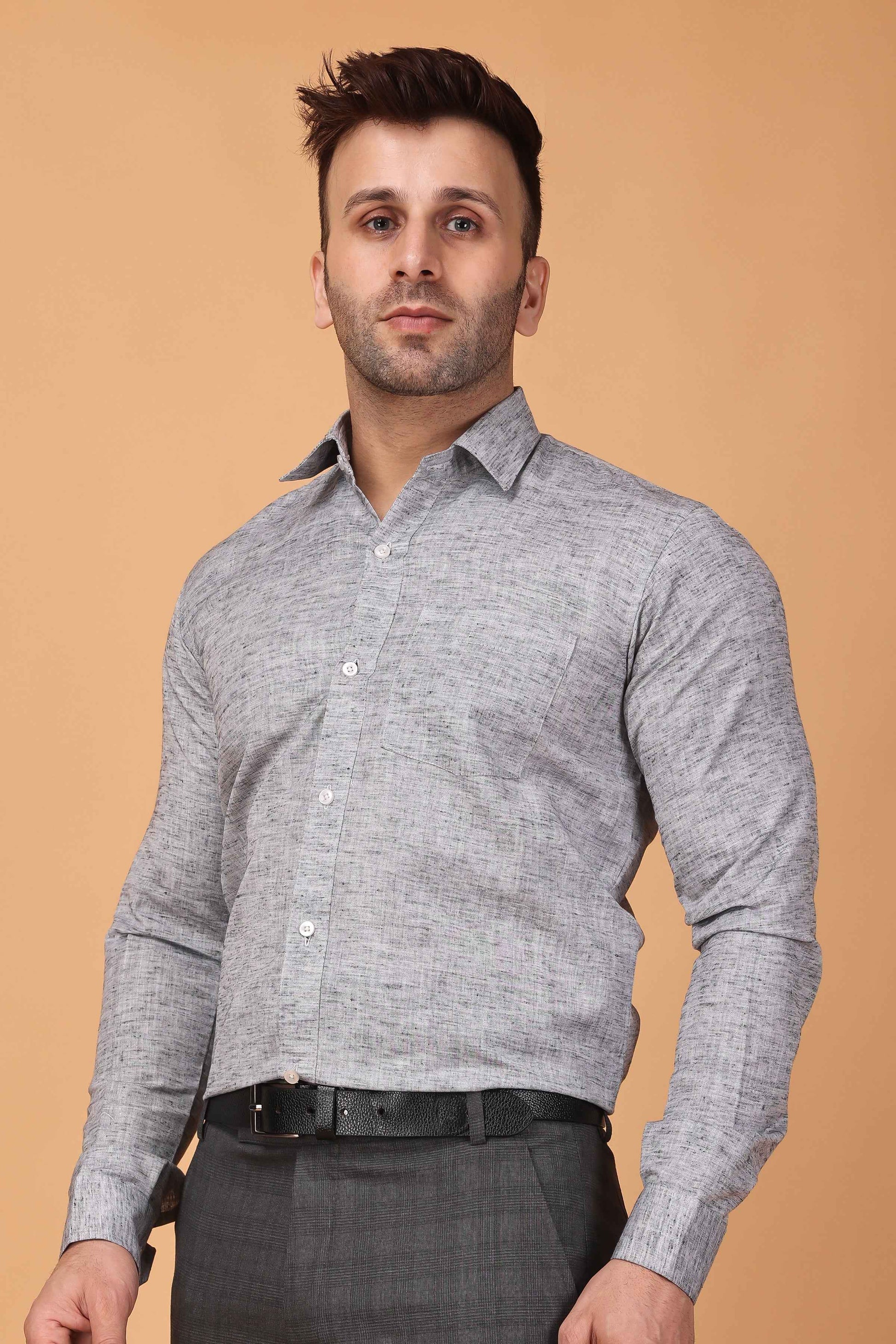 Buy Plus Size ​Smoke Grey Textured Cotton Shirt At Apella | Sizes XS to 10 XL | India | Free Delivery | Customized