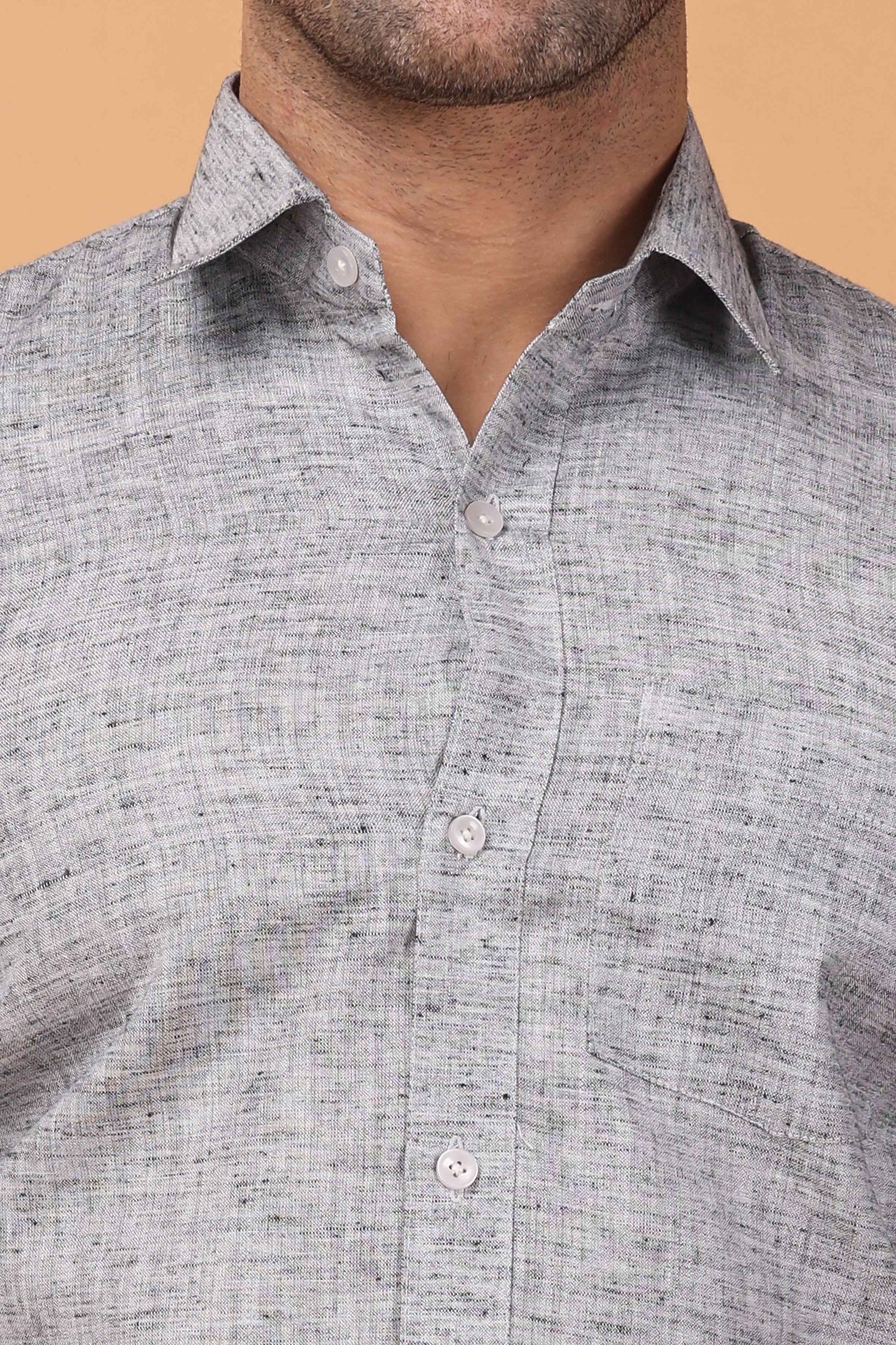 Buy Plus Size ​Smoke Grey Textured Cotton Shirt At Apella | Sizes XS to 10 XL | India | Free Delivery | Customized