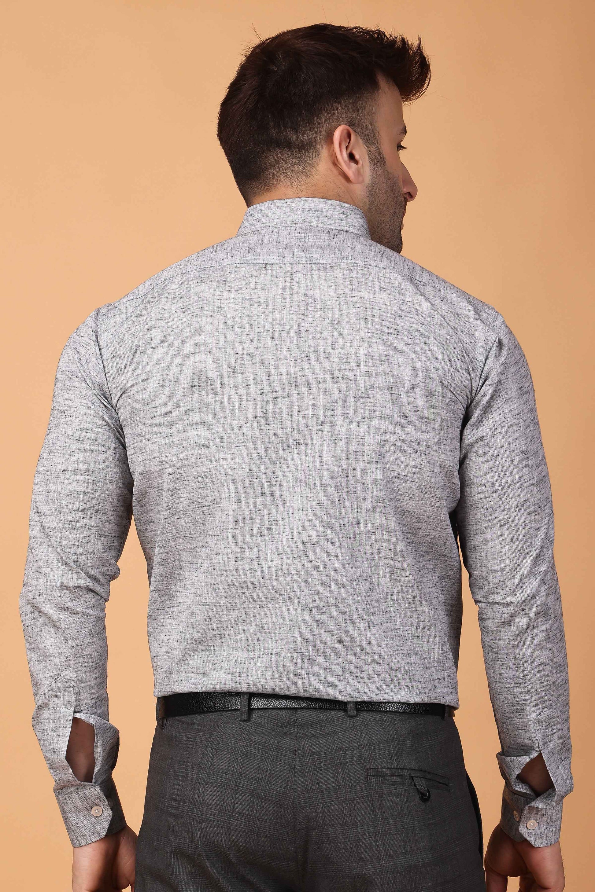Buy Plus Size ​Smoke Grey Textured Cotton Shirt At Apella | Sizes XS to 10 XL | India | Free Delivery | Customized