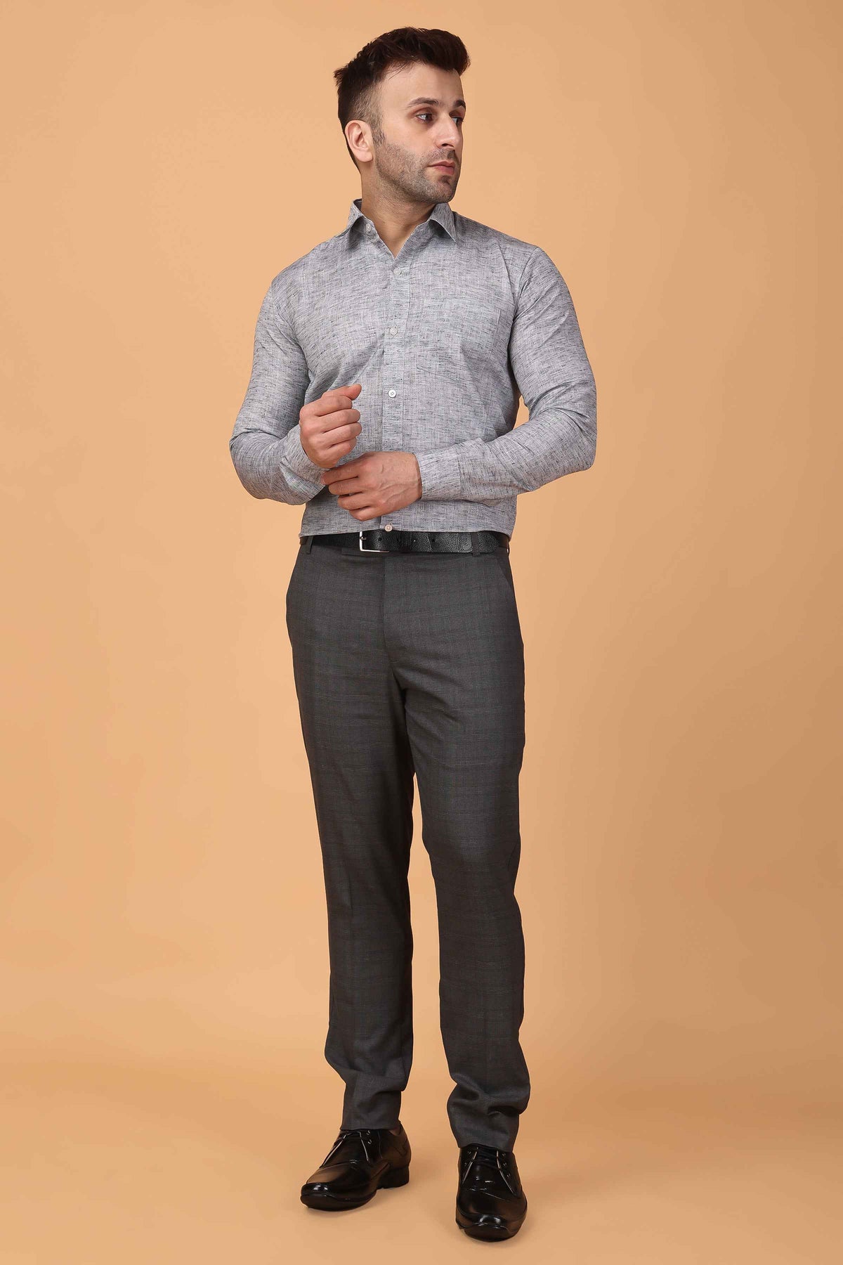 Buy Plus Size ​Smoke Grey Textured Cotton Shirt At Apella | Sizes XS to 10 XL | India | Free Delivery | Customized