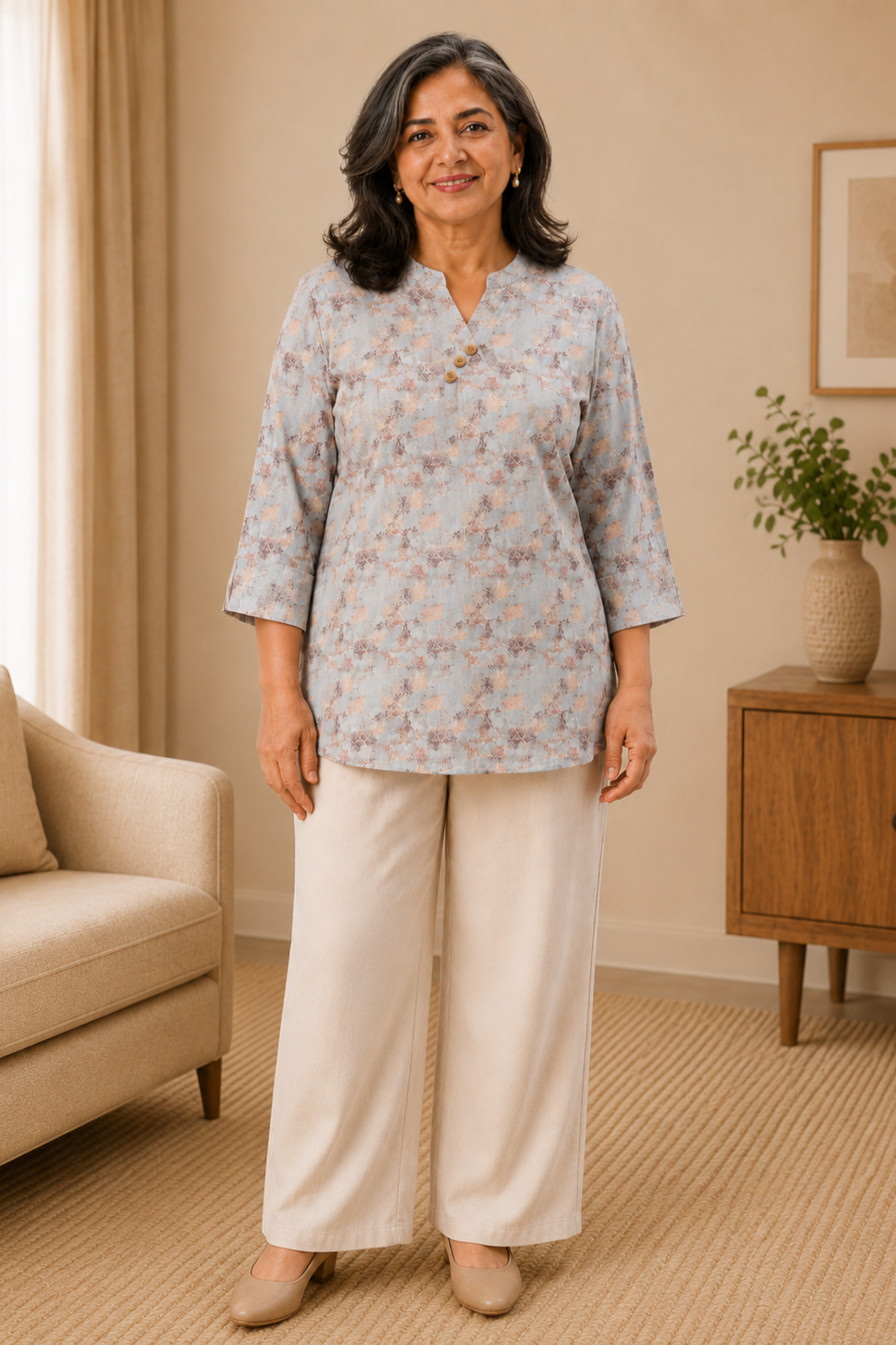 Smoky Lavender Printed Short Kurta