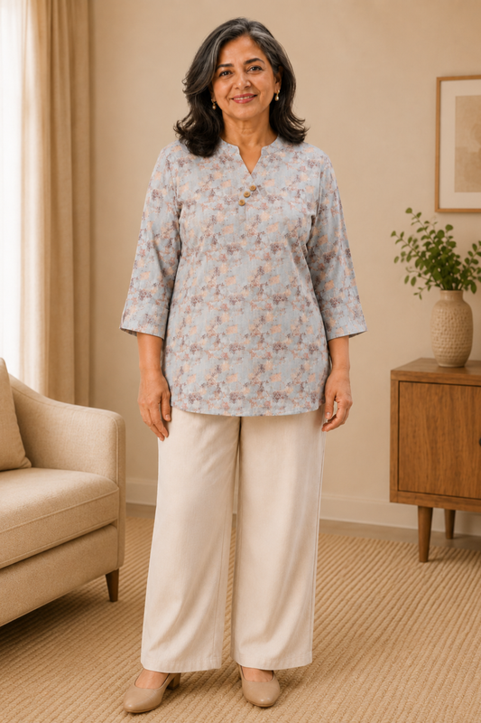 Smoky Lavender Printed Short Kurta
