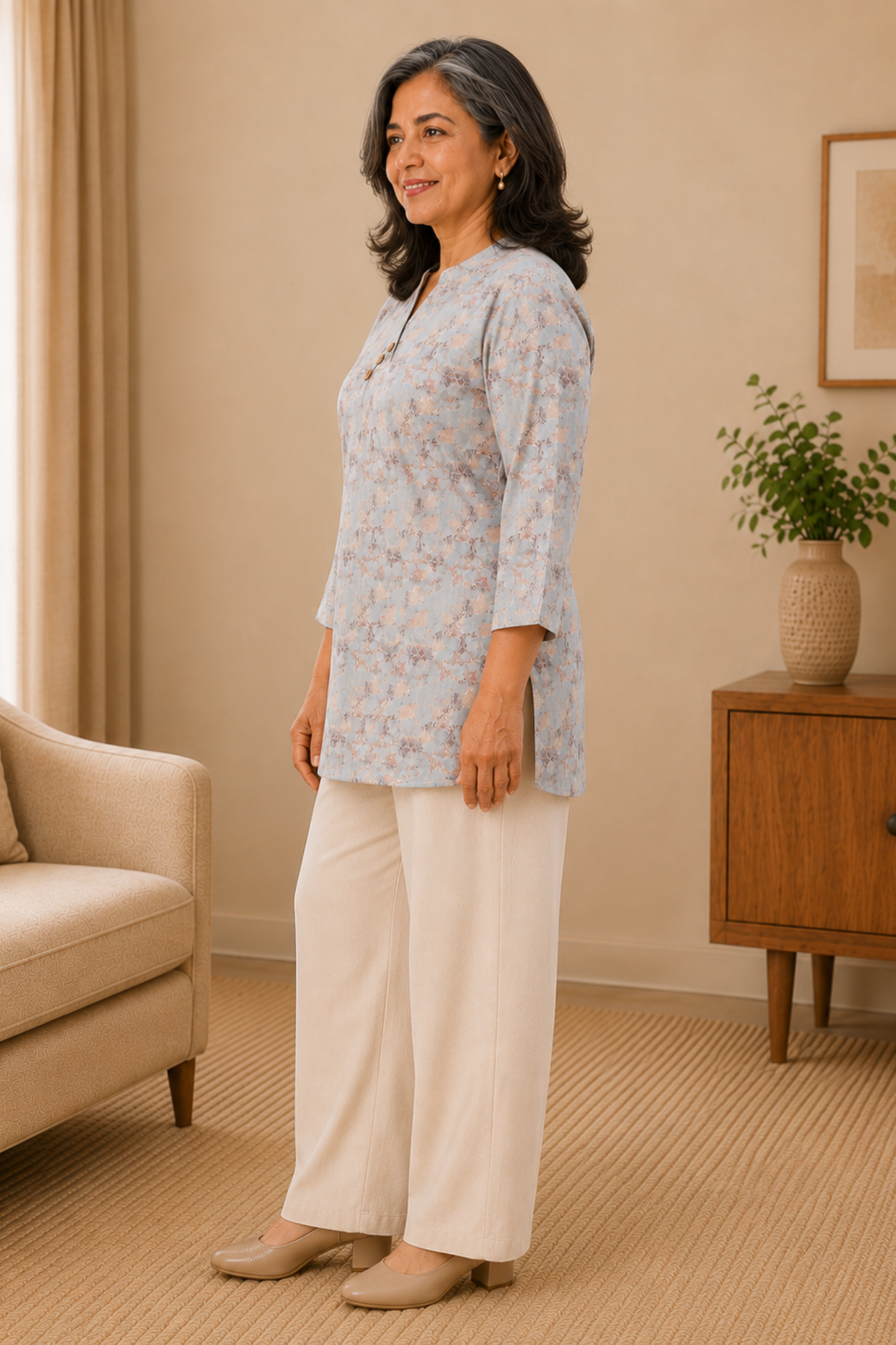 Smoky Lavender Printed Short Kurta