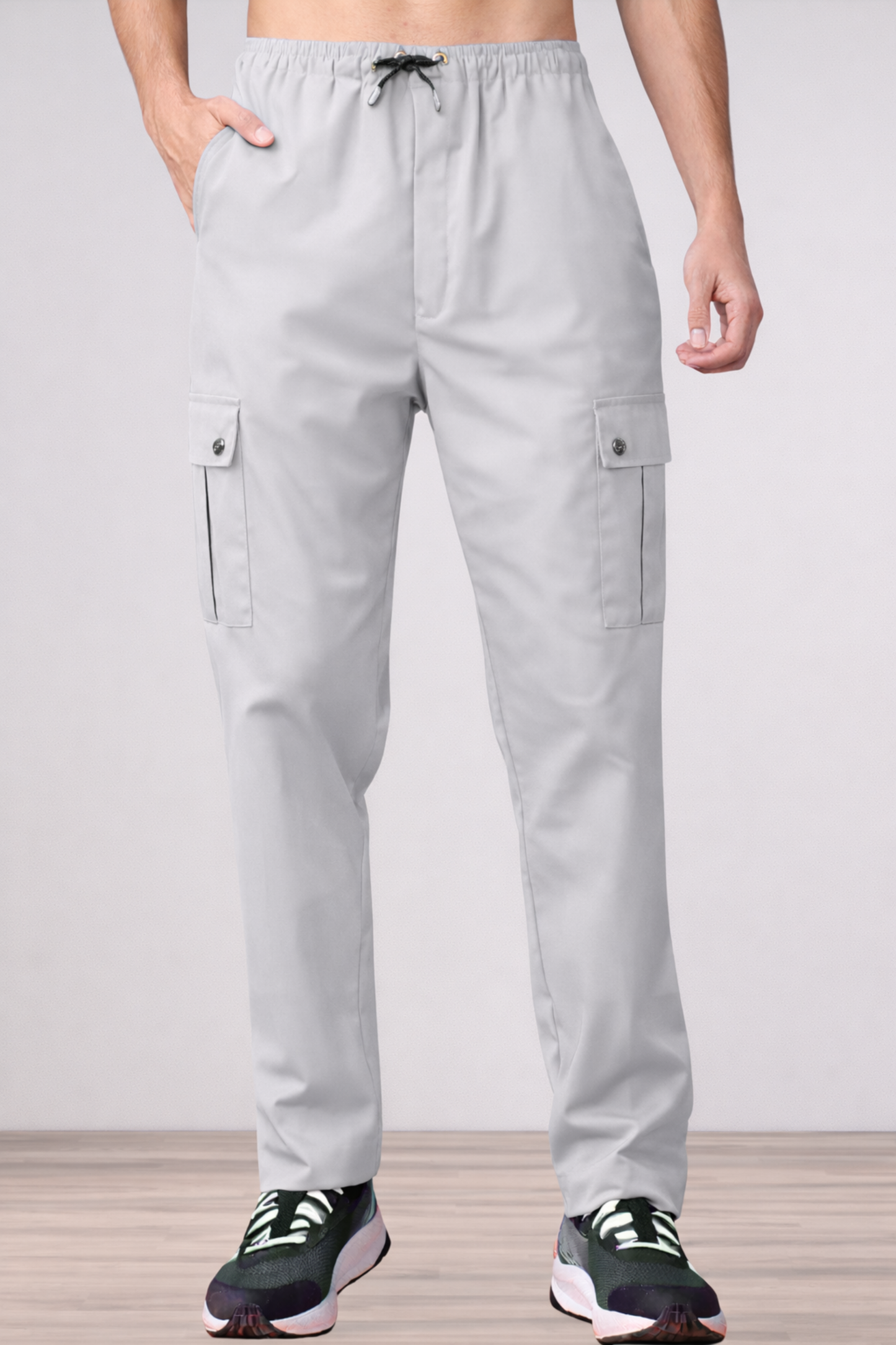 Soft Grey Textured Stretch Cargo - 4 Pocket