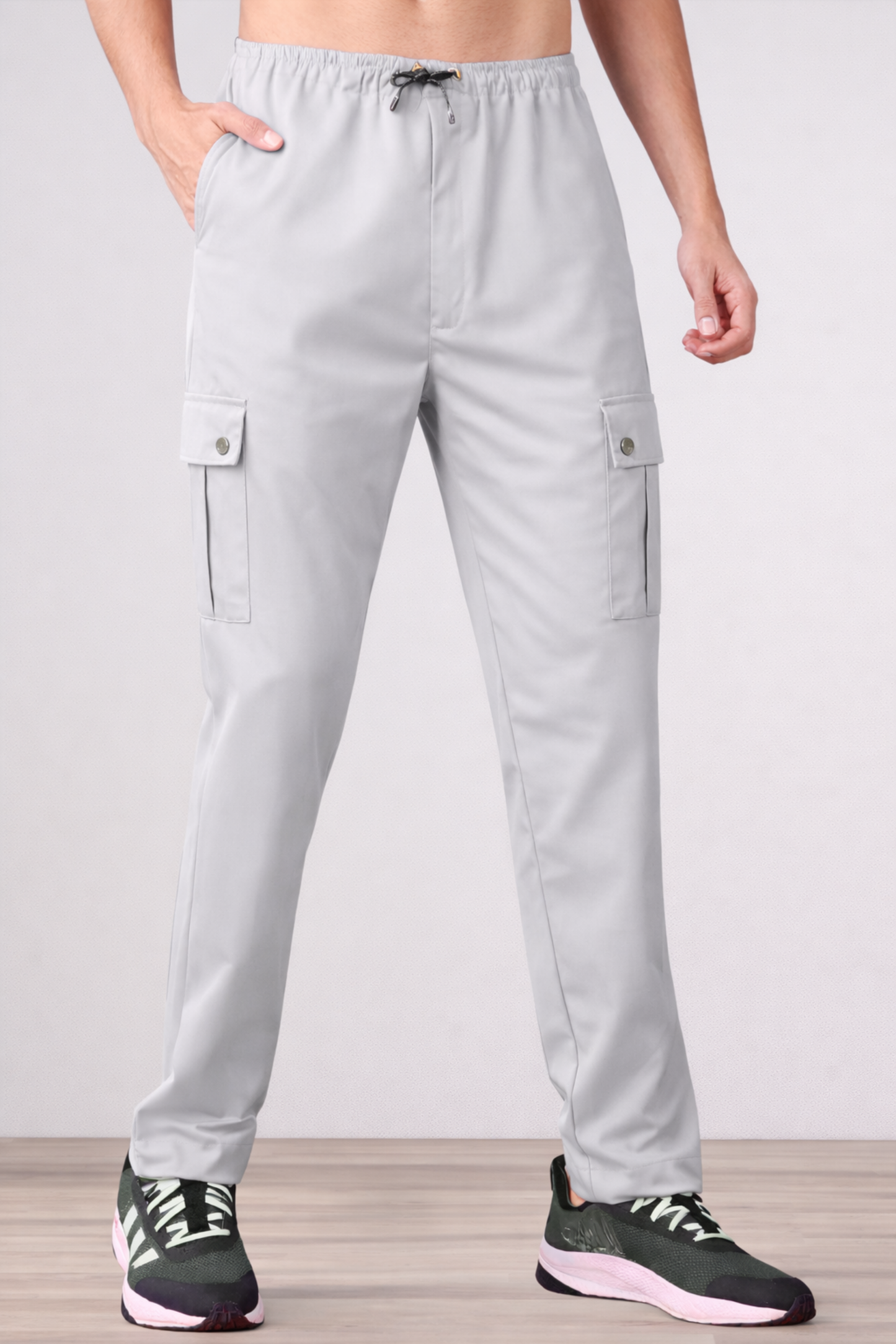 Soft Grey Textured Stretch Cargo - 4 Pocket