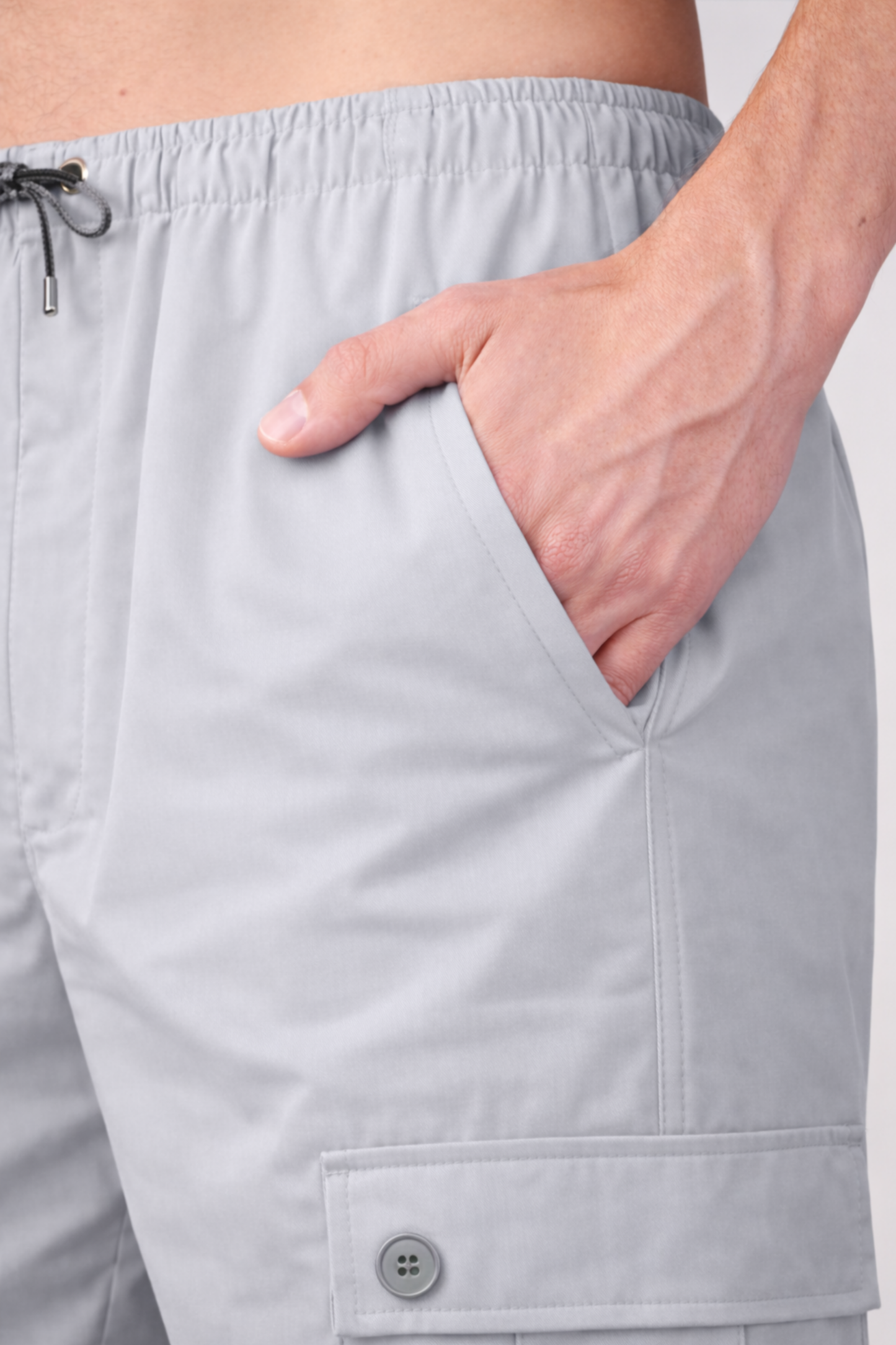 Soft Grey Textured Stretch Cargo - 4 Pocket