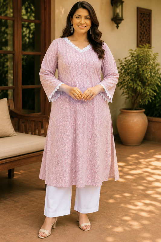 Soft Pink A-line Cotton Kurta