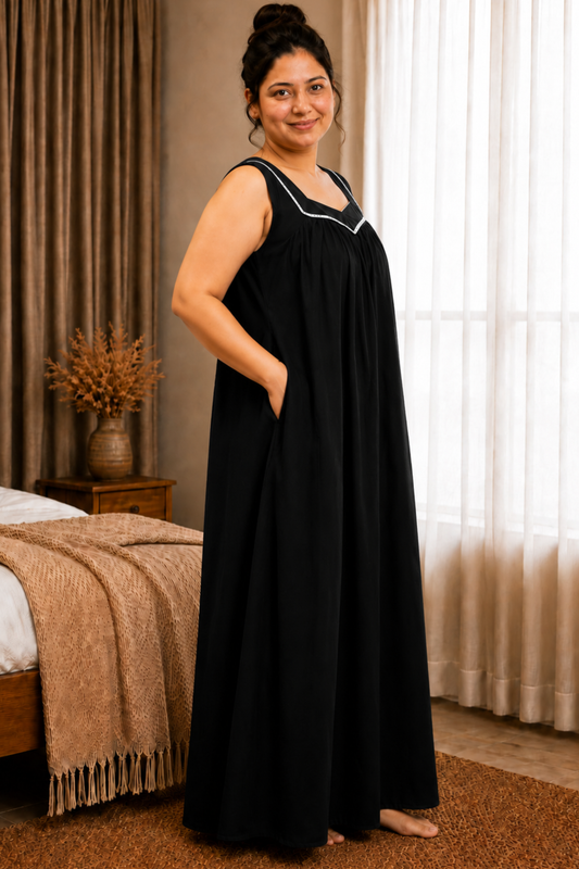 Midnight Black Rayon Night Gown