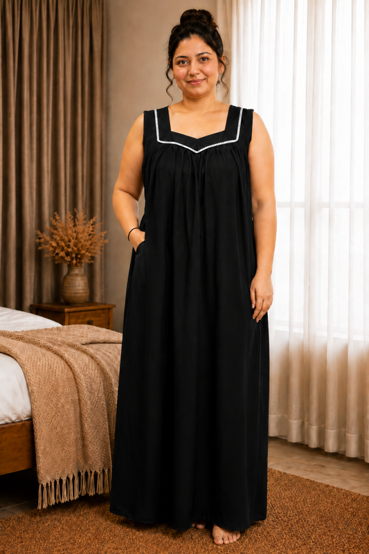 Midnight Black Rayon Night Gown
