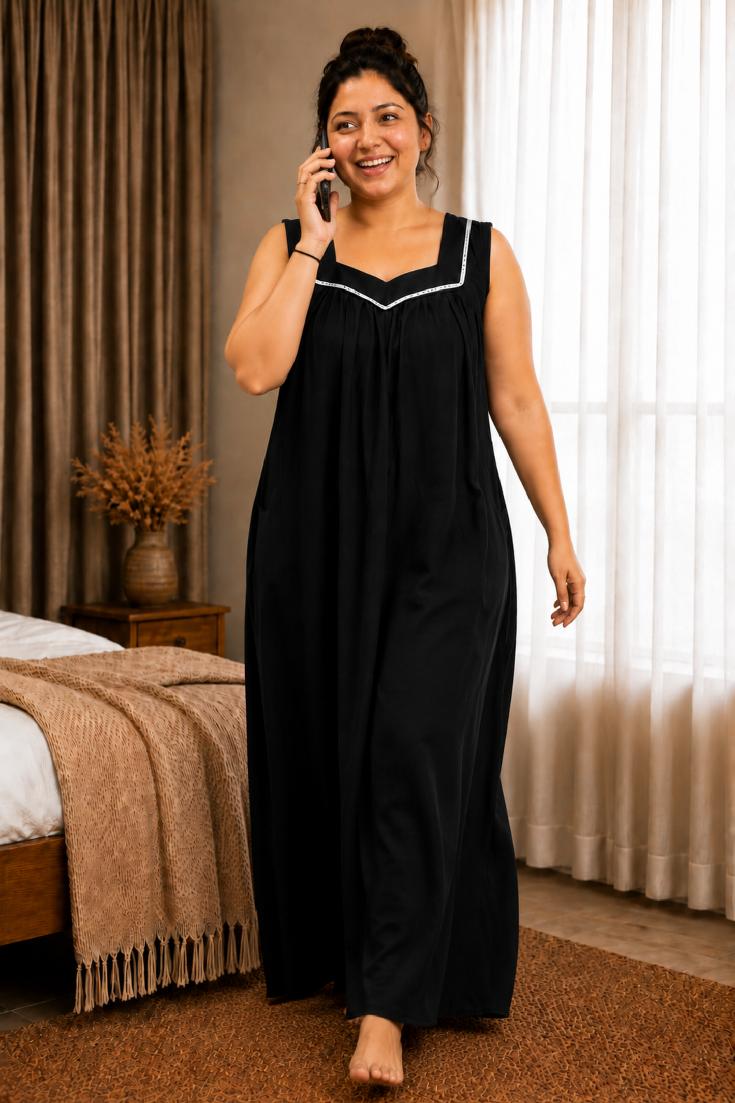 Midnight Black Rayon Night Gown