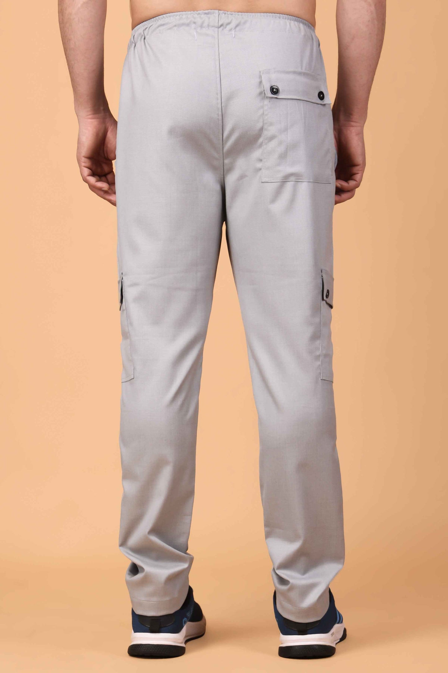 Buy Plus Size ​Solid Grey Textured Stretch Cargo At Apella | Sizes XS to 10 XL | India | Free Delivery | Customized