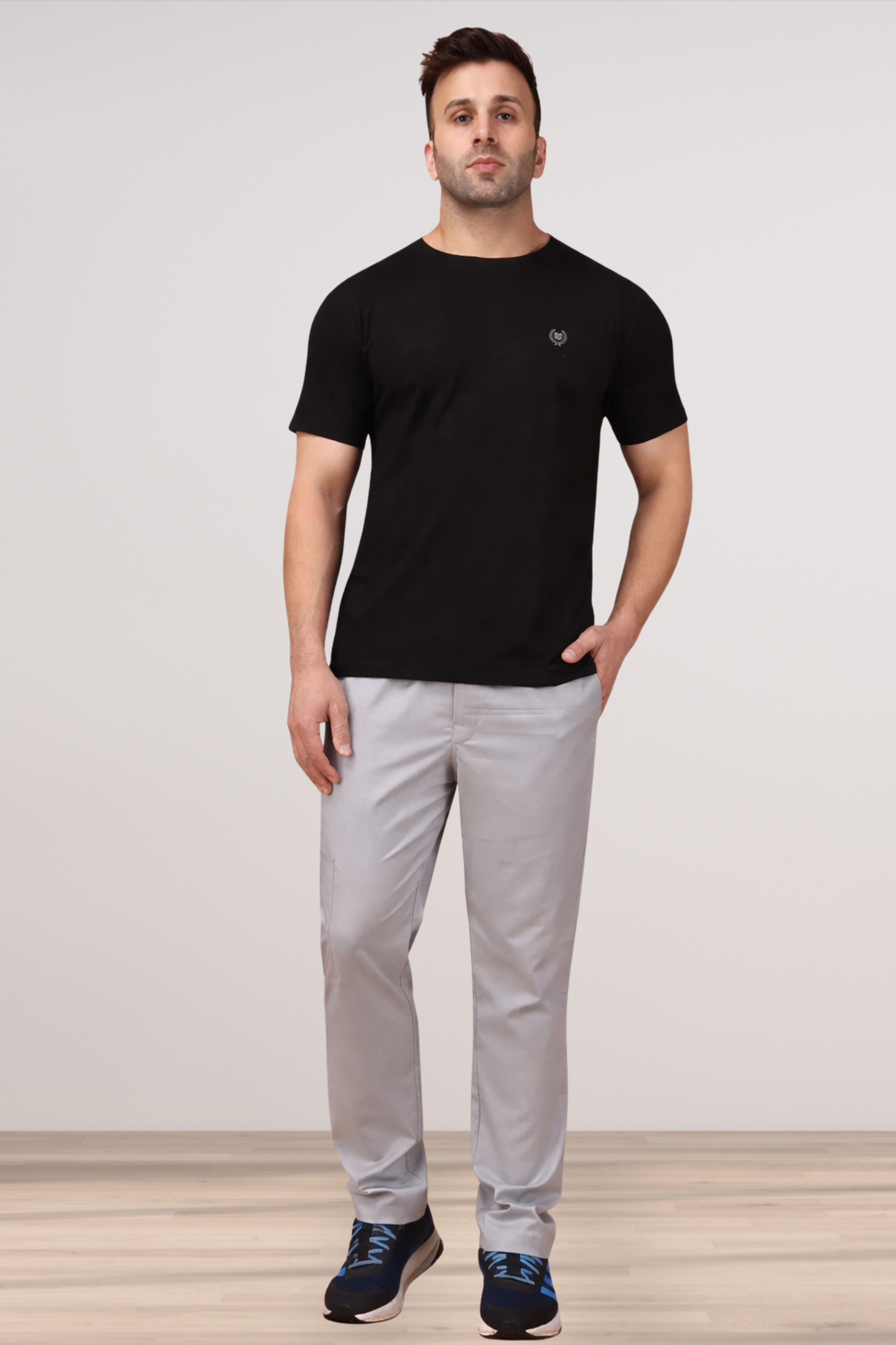 Solid Grey Textured Stretch Track Pants