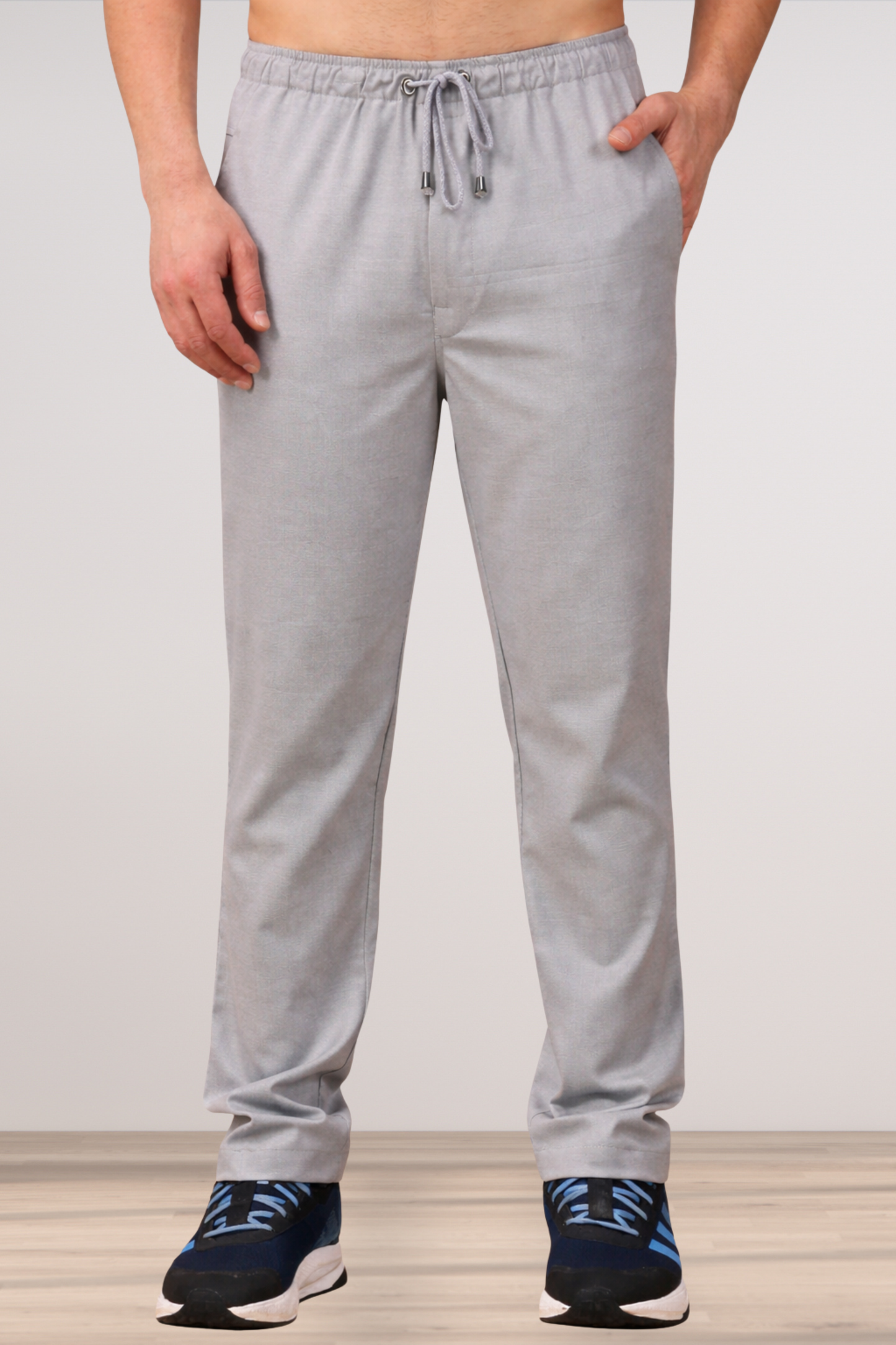 Solid Grey Textured Stretch Track Pants