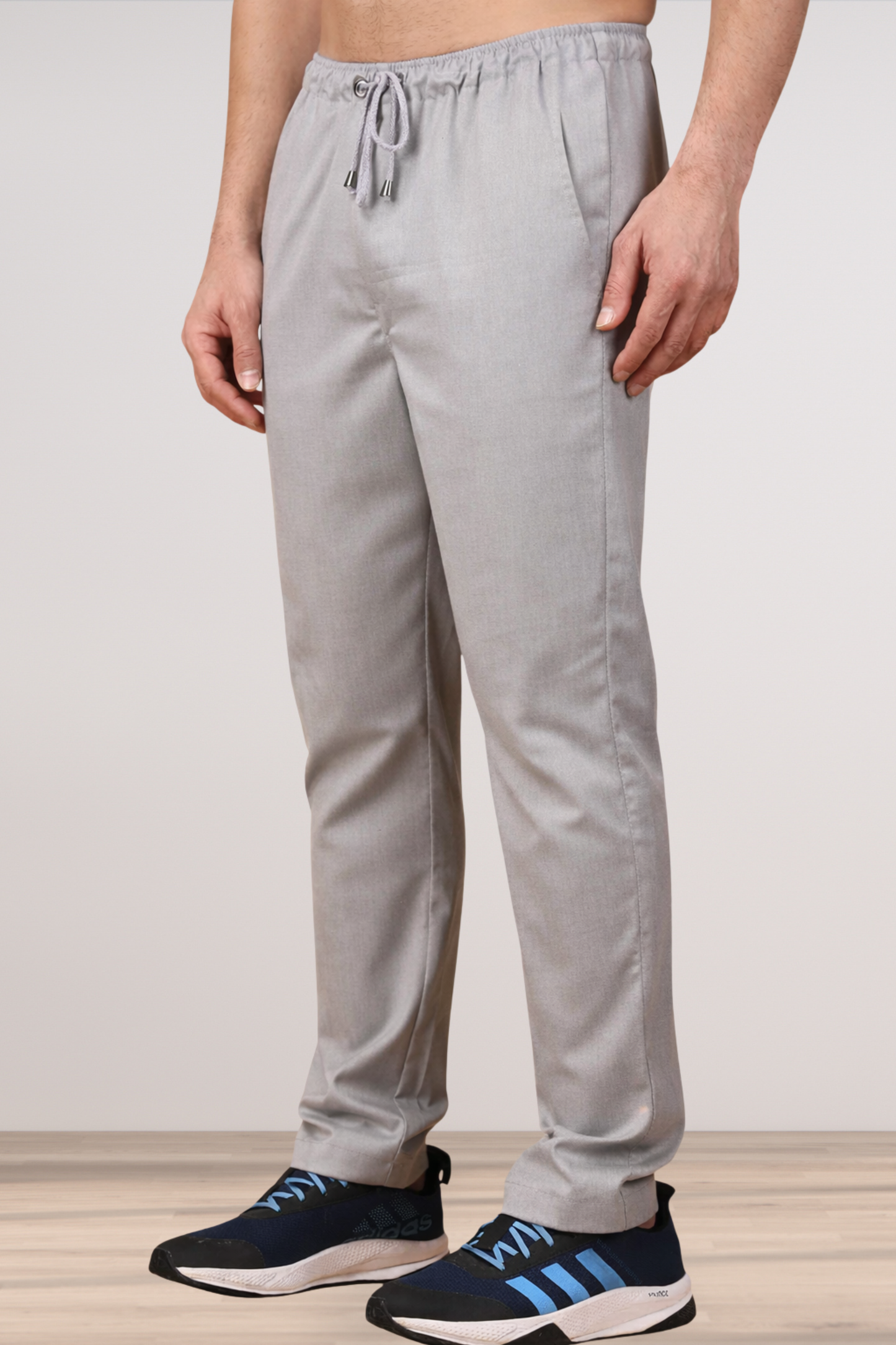 Solid Grey Textured Stretch Track Pants