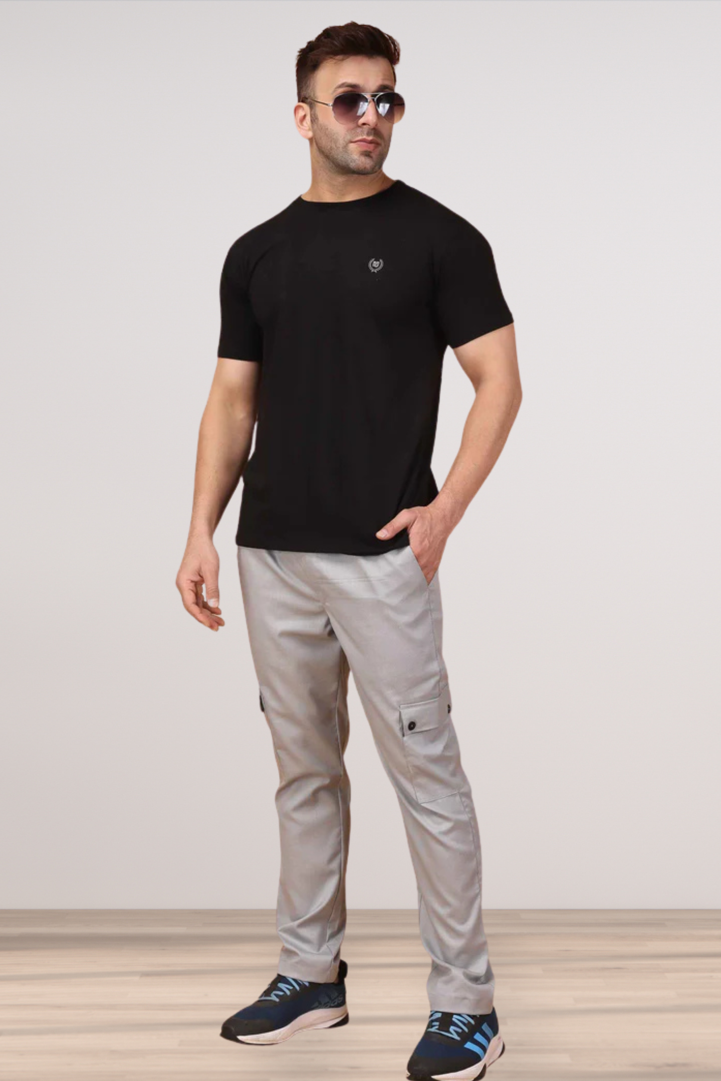 Solid Grey Textured Stretch Cargo