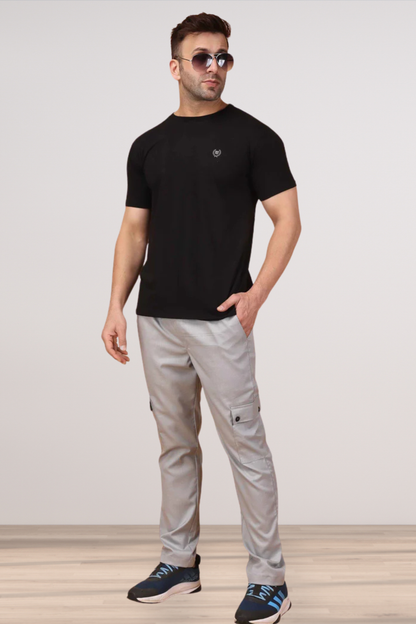 Solid Grey Textured Stretch Cargo