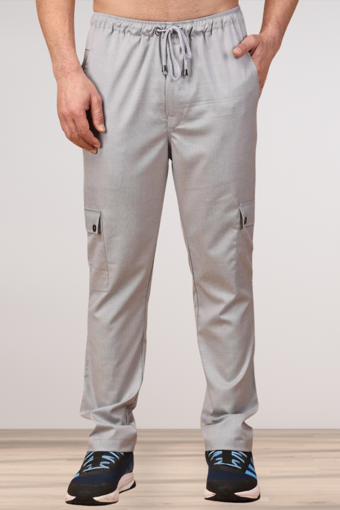 Solid Grey Textured Stretch Cargo