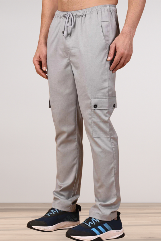 Solid Grey Textured Stretch Cargo