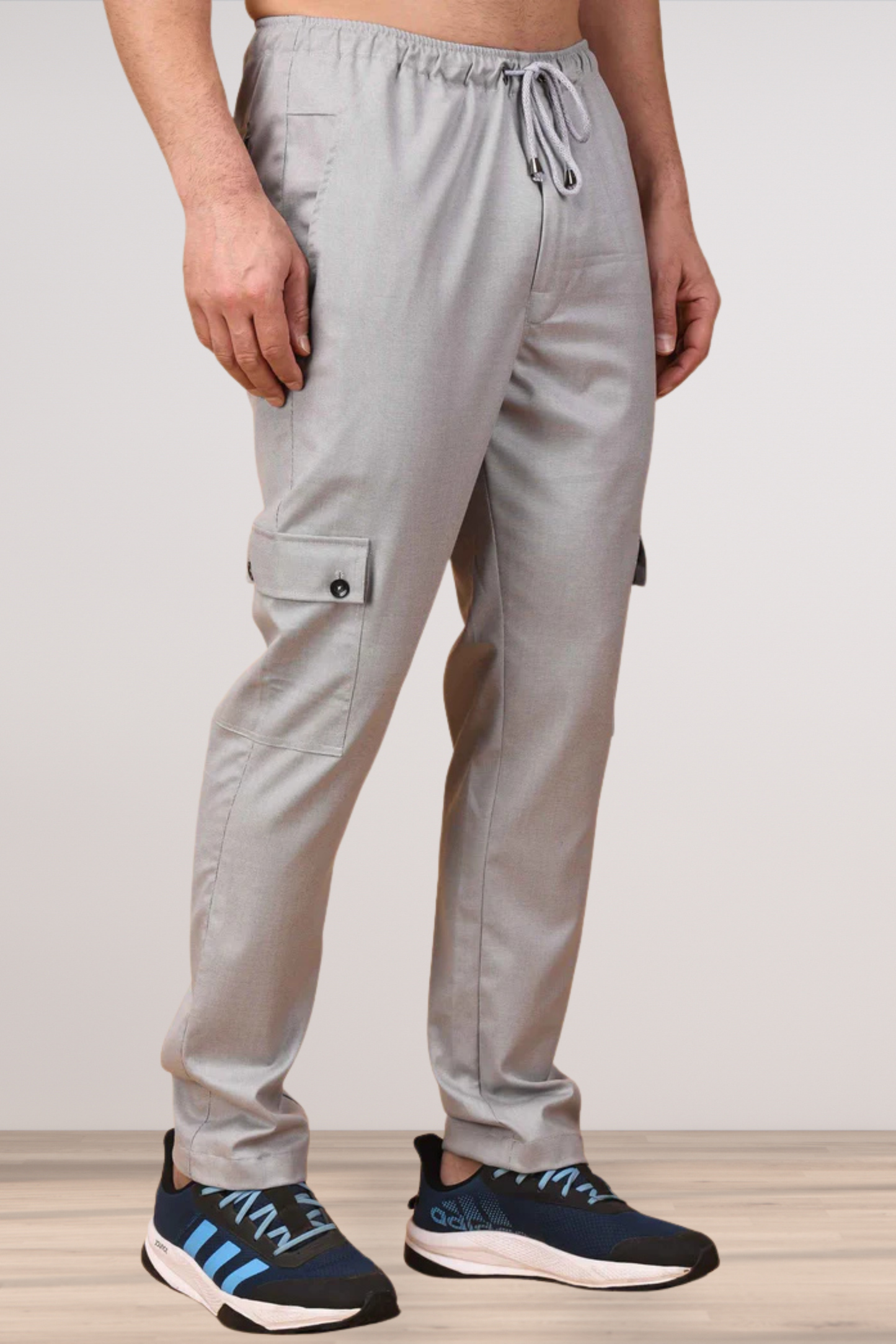 Solid Grey Textured Stretch Cargo